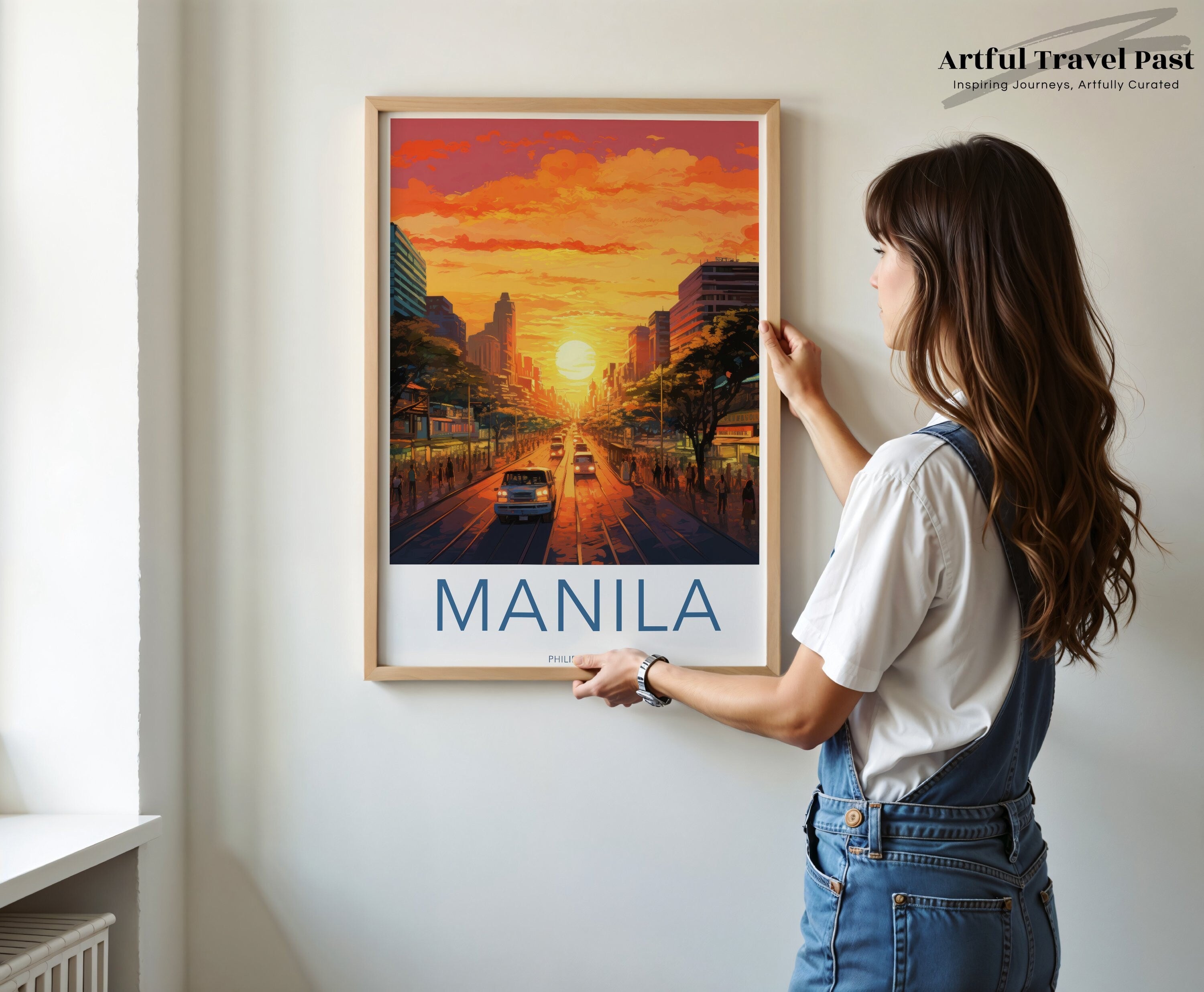 Manila Sunset Cityscape Wall Art, Philippines Travel Poster, Vintage Urban Decor, Southeast Asian City Print, Vibrant Sunset Scene