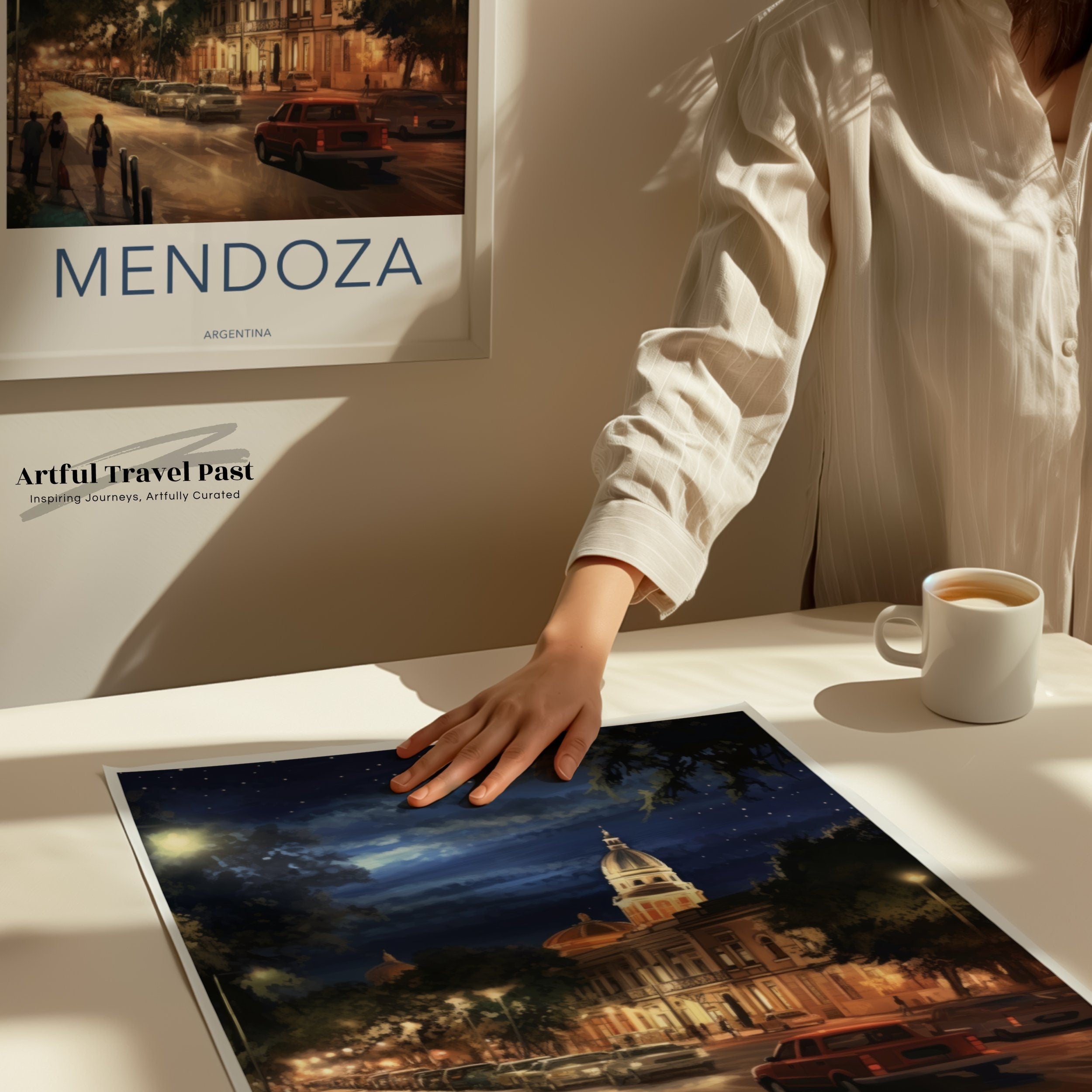 Mendoza Argentina Night Cityscape Architecture, Historical Building Wall Art, Urban Street View Print, South American Decor