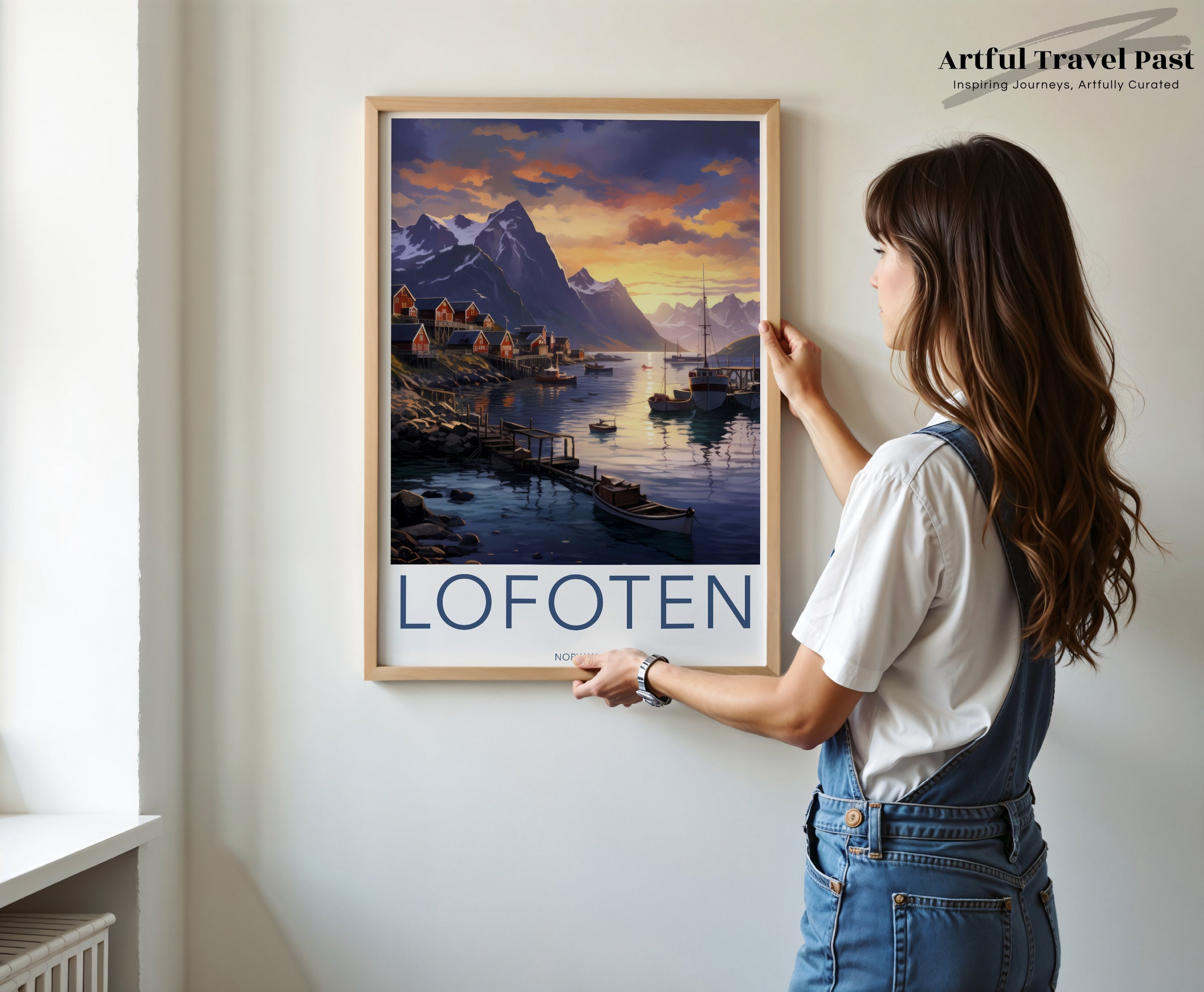 Lofoten Norway Wall Art, Scandinavian Coastal Village Print, Nordic Seascape, Beautiful Sunset, Mountain and Ocean Scene