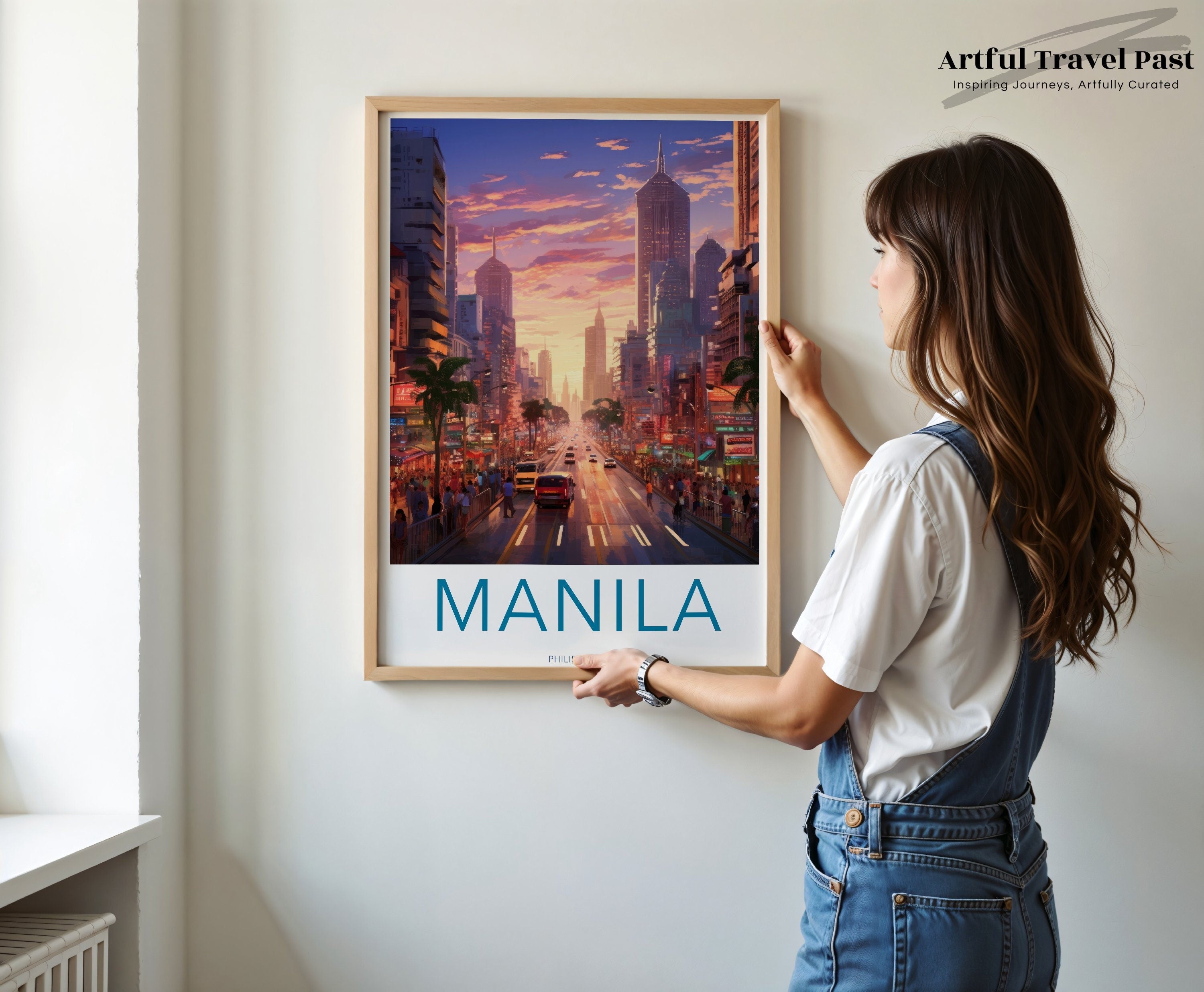 Manila Cityscape Art Print, Vibrant Sunset Skyline, Urban Philippines Wall Decor, Modern City Architecture, Colorful Street Scene