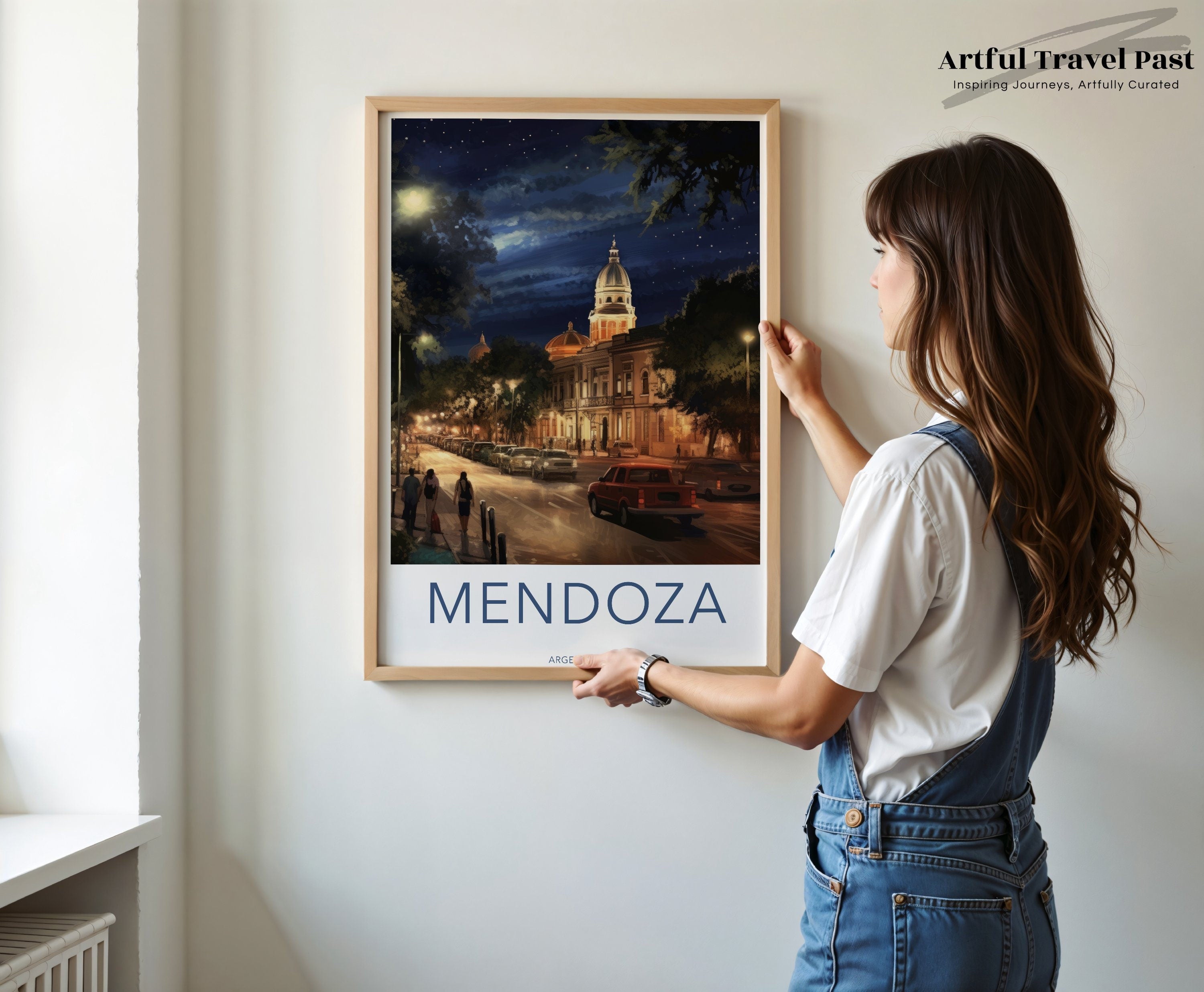 Mendoza Argentina Night Cityscape Architecture, Historical Building Wall Art, Urban Street View Print, South American Decor