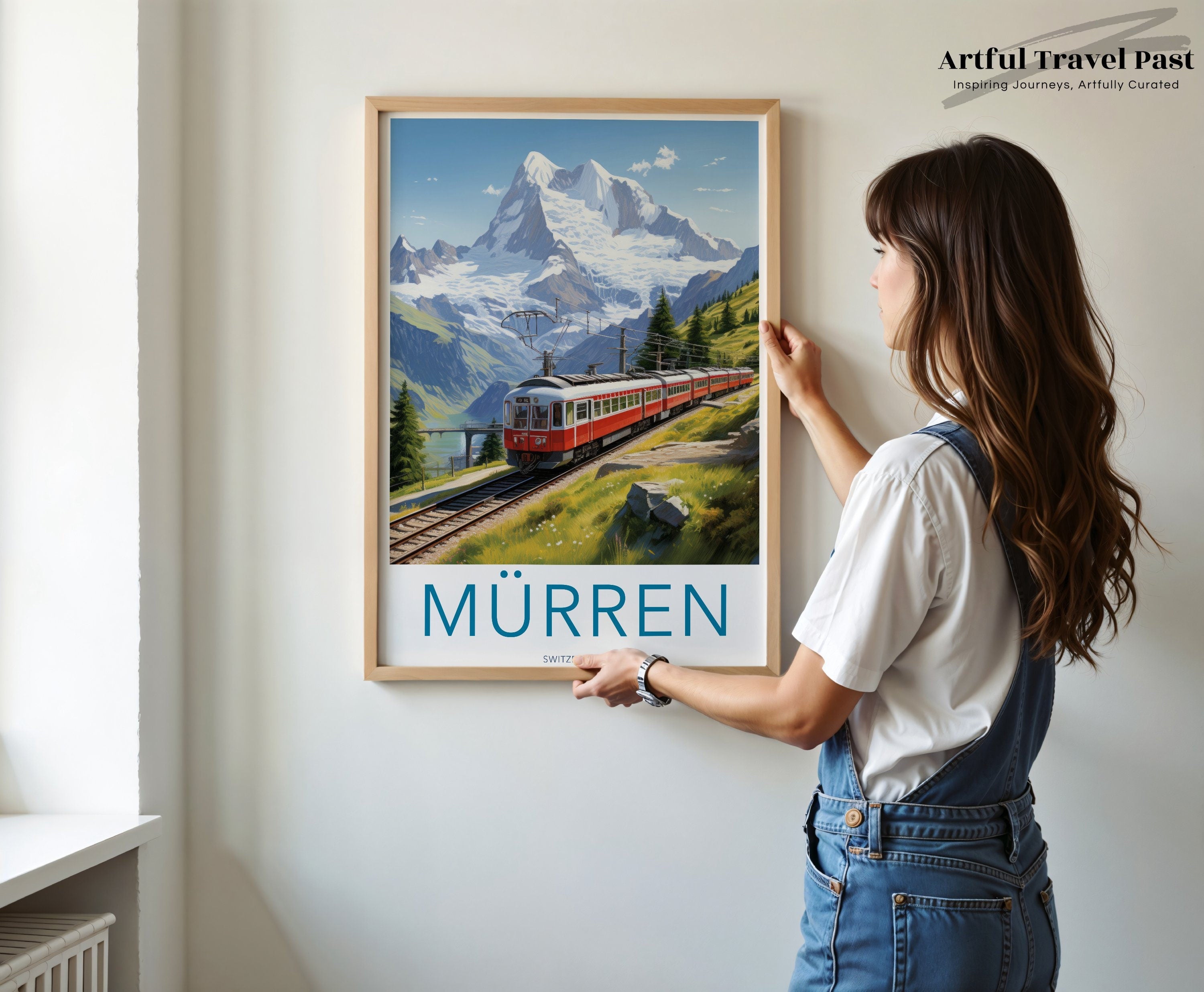 Mürren Switzerland Train Wall Art Print, Alpine Scenic Poster, Swiss Mountain Landscape, Travel Decor, Vintage Railway Artwork