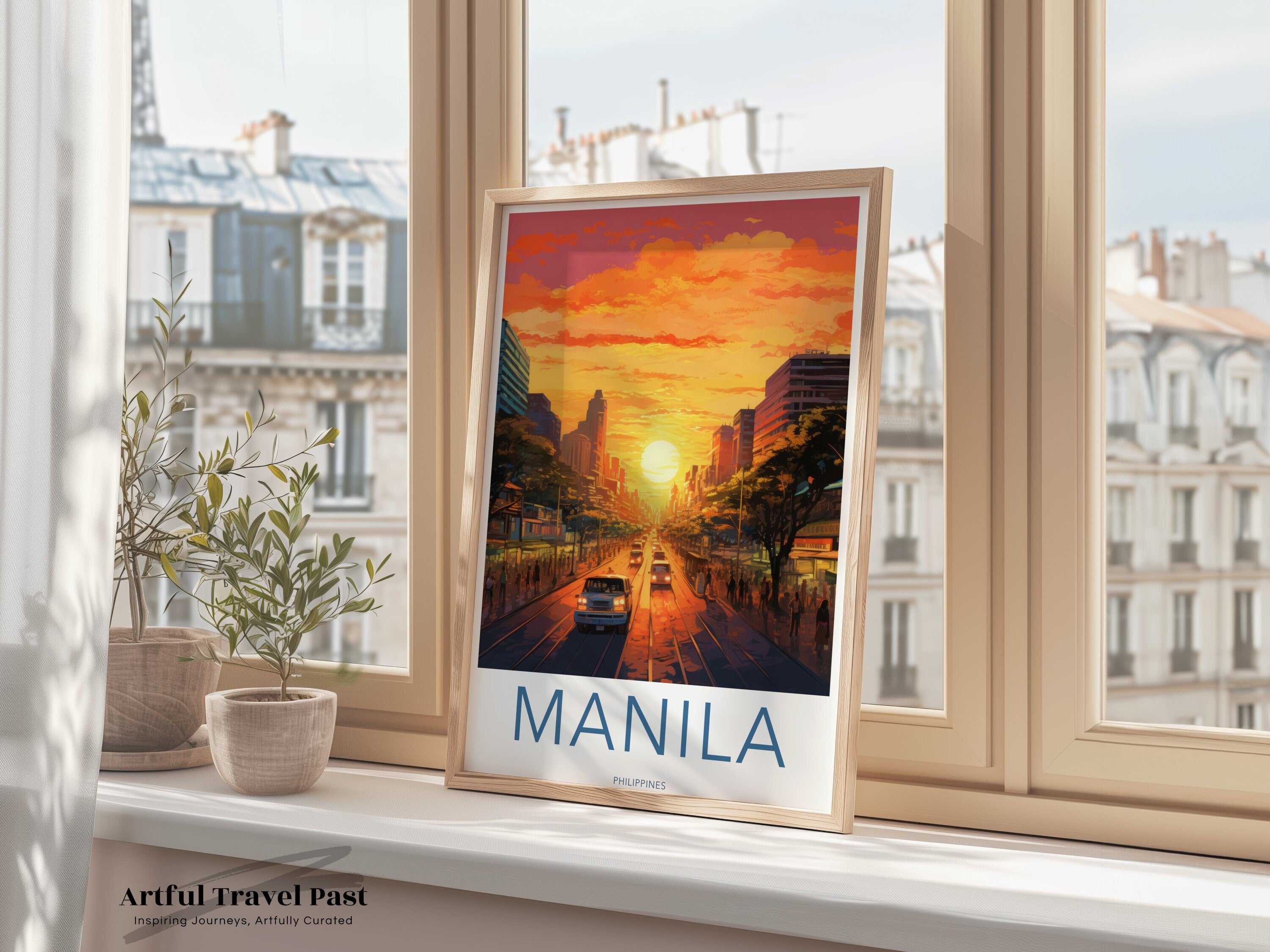 Manila Sunset Cityscape Wall Art, Philippines Travel Poster, Vintage Urban Decor, Southeast Asian City Print, Vibrant Sunset Scene