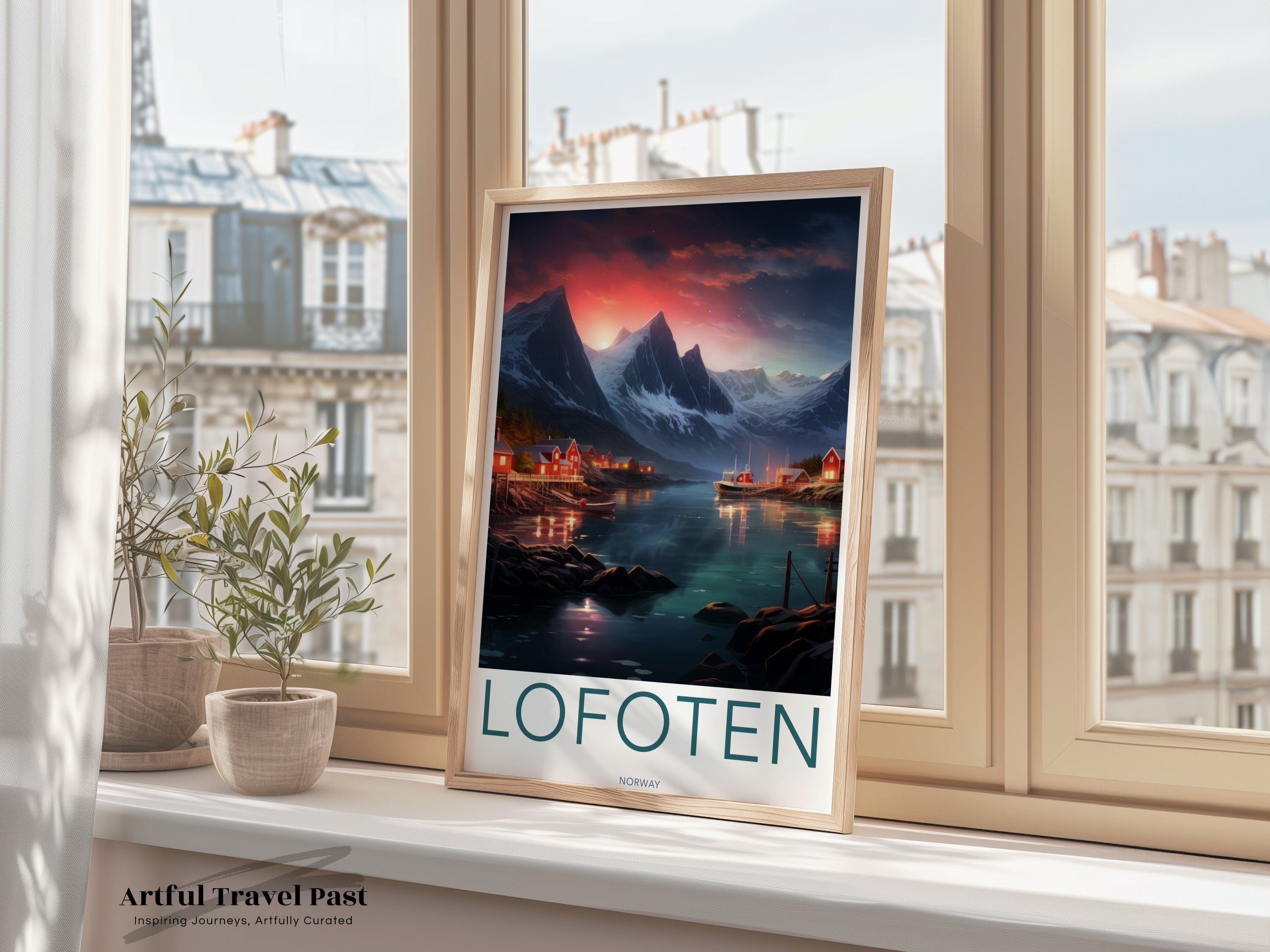 Lofoten Norway Wall Art Print, Scandinavian Decor, Beautiful Sunset Scene, Nordic Landscape, Coastal Village, Mountain View