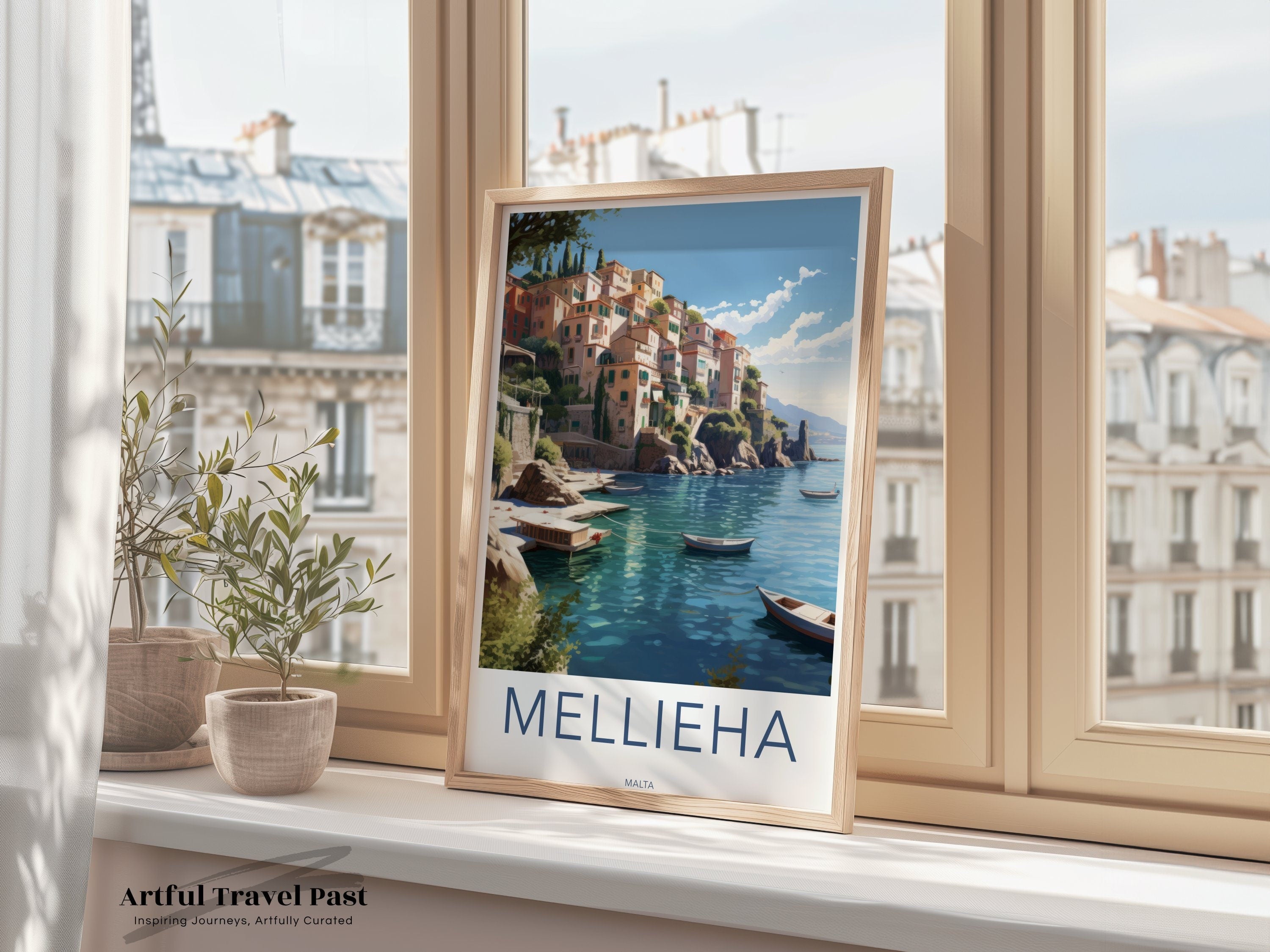 Mellieha Malta Print, Mediterranean Coastal Wall Art, Scenic European Village Art, Historical Malta Landscape, Seaside Decor