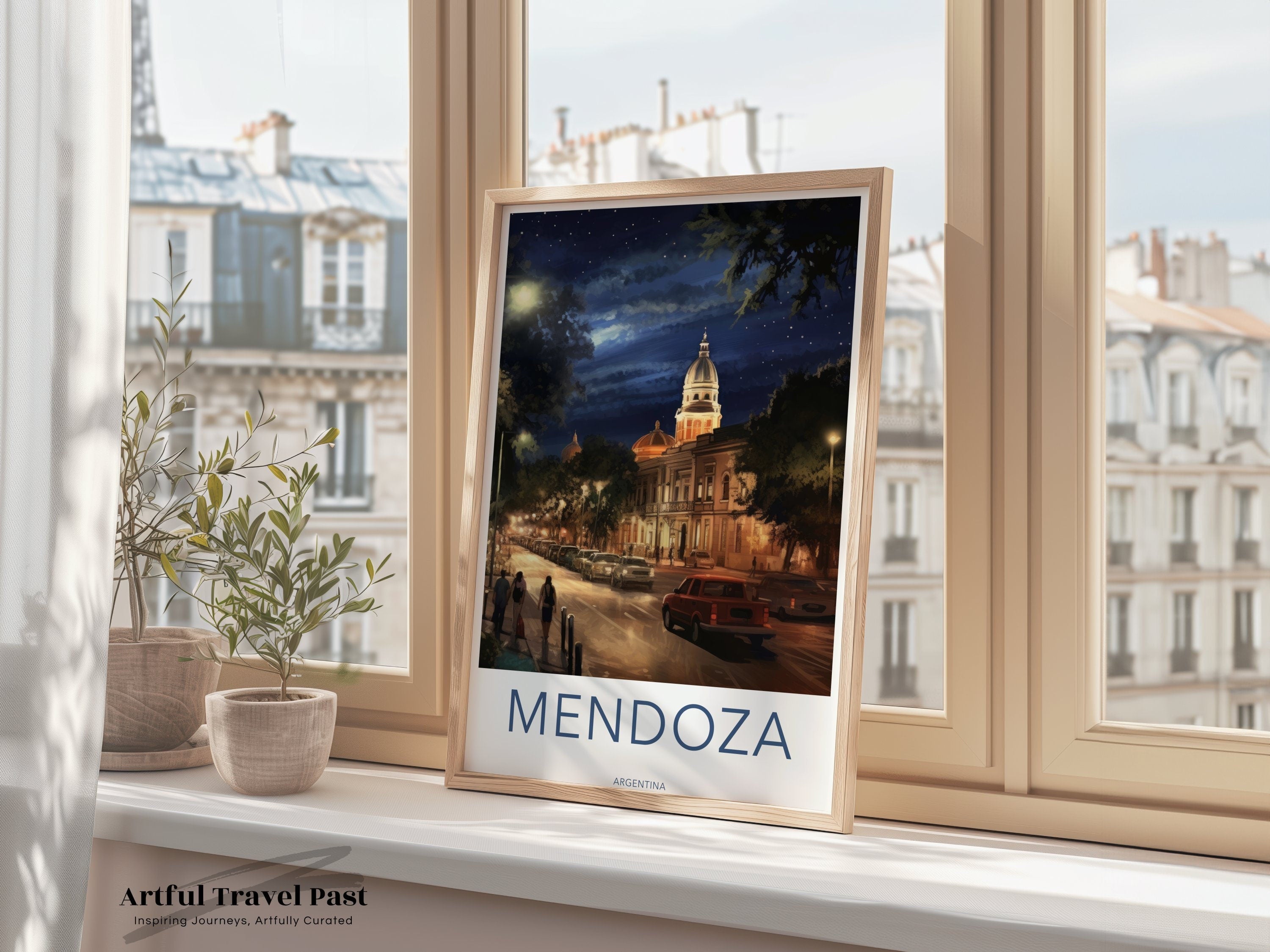 Mendoza Argentina Night Cityscape Architecture, Historical Building Wall Art, Urban Street View Print, South American Decor