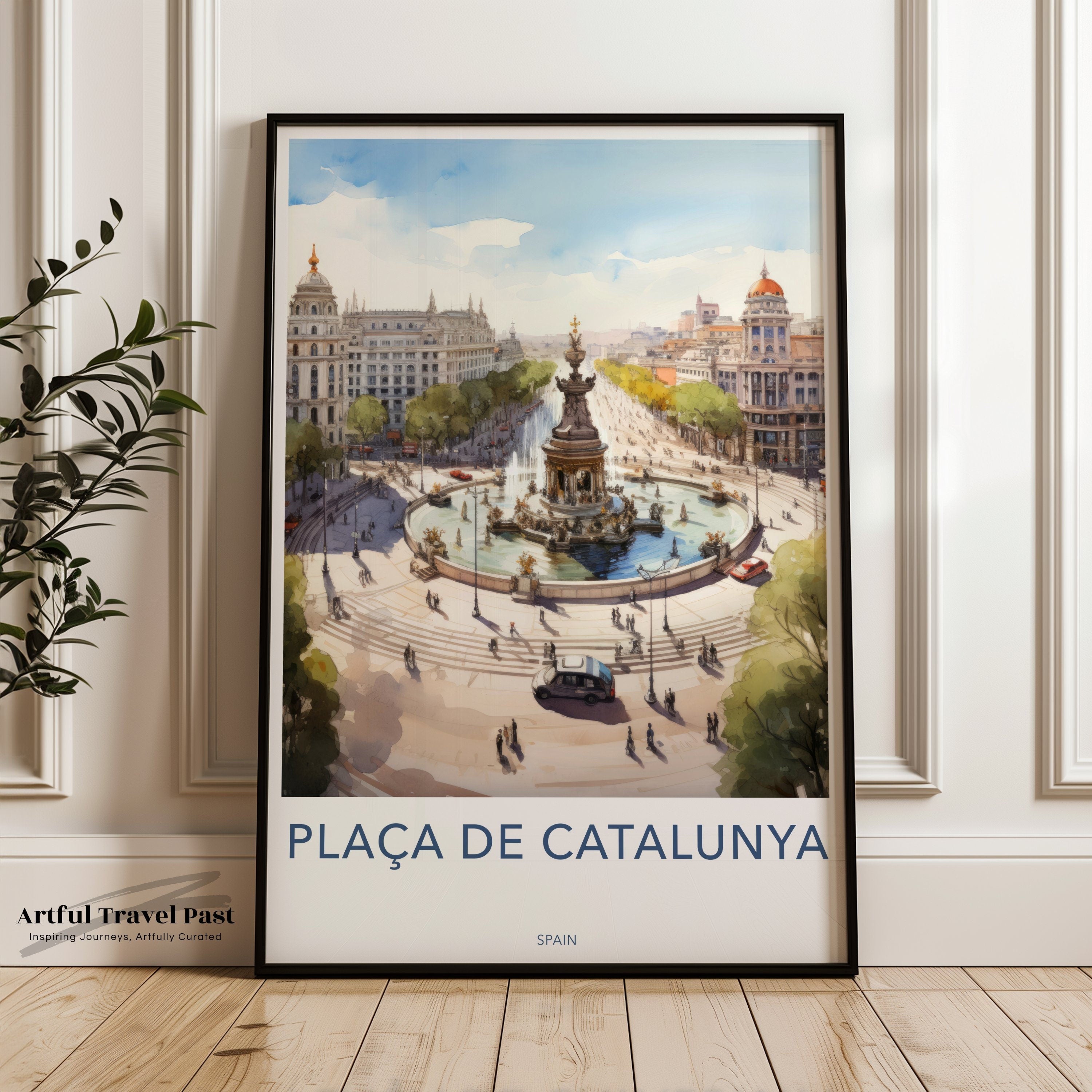 Plaça de Catalunya Barcelona Wall Art Print, Historic Barcelona Cityscape Poster, Spain Travel Souvenir, European Architectural Decor