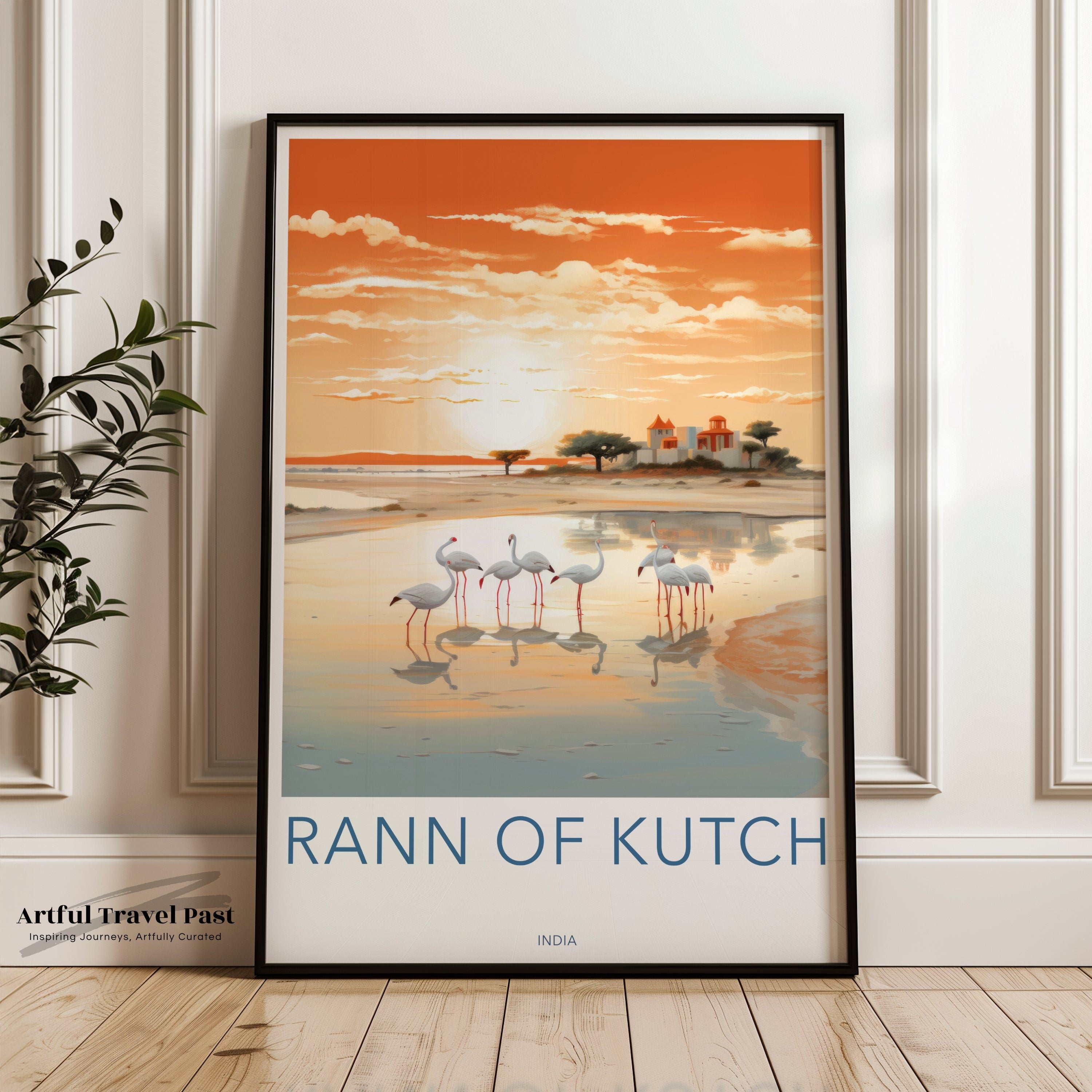 Rann of Kutch Poster, Stunning Wall Art, Serene Landscape, Flamingos at Sunset, Indian Decorative Print, Historical and Natural Beauty