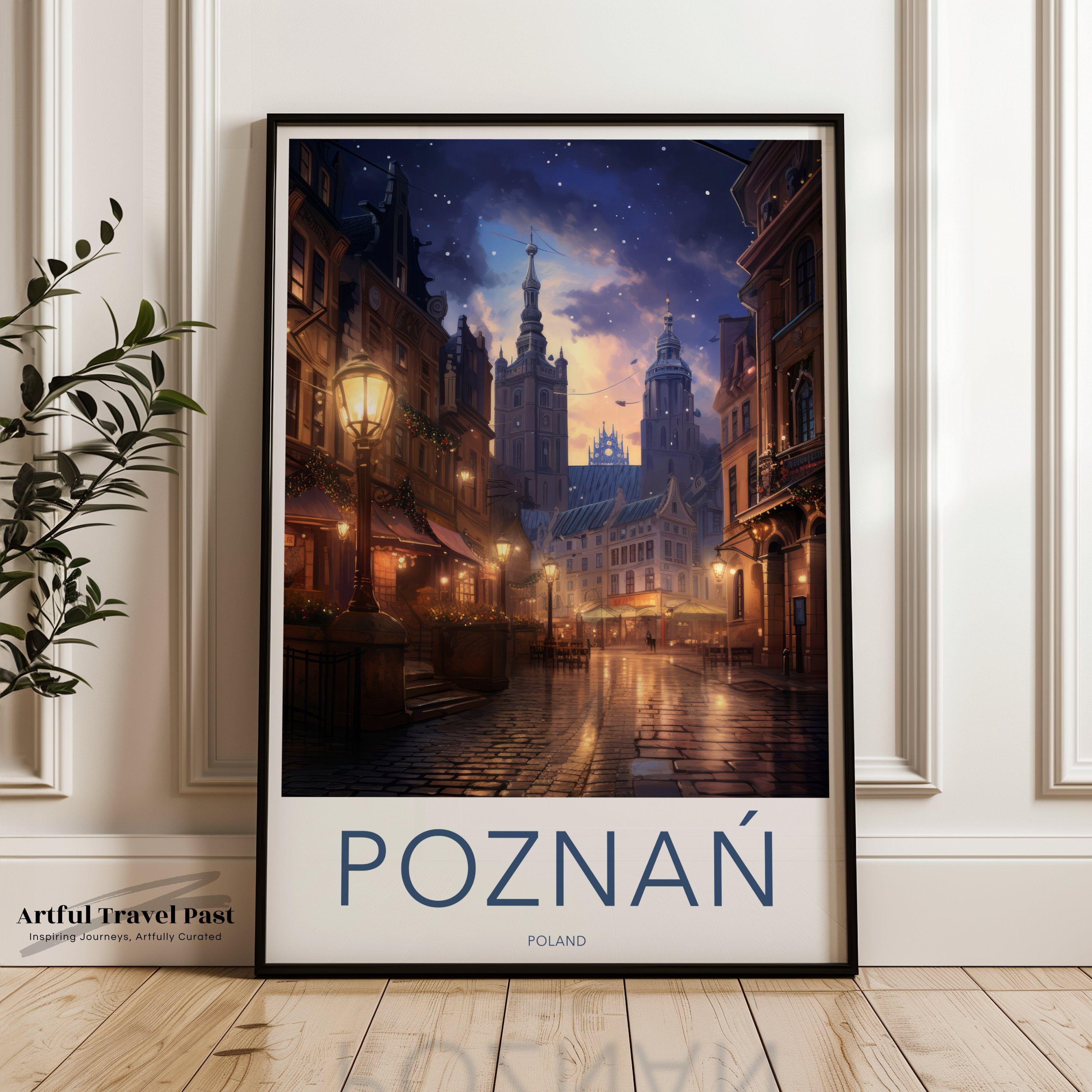 Poznań Night Cityscape Wall Art, Historic Old Town Print, Poland Travel Poster, European Architecture Wall Decor, City Lights Artwork