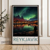 Reykjavik Iceland Aurora Borealis Night Sky Landscape, Scandinavian Scenic Wall Art Print, Stunning Northern Lights Posters, Home Decor