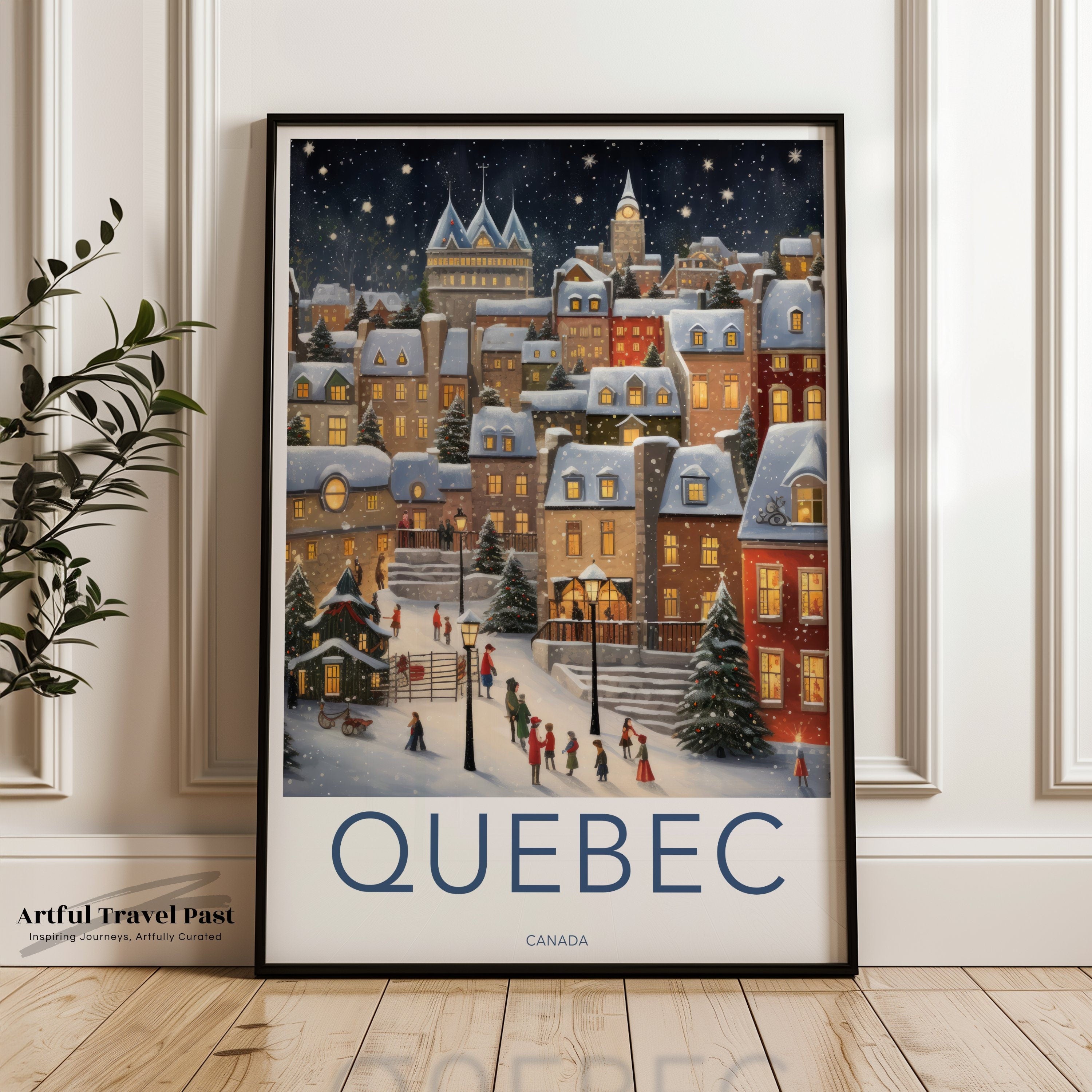 Quebec City Winter Scene Wall Art, Historic Quebec City Poster, Snowy Old Town Print, Winter Wonderland Décor, Holiday Season Artwork