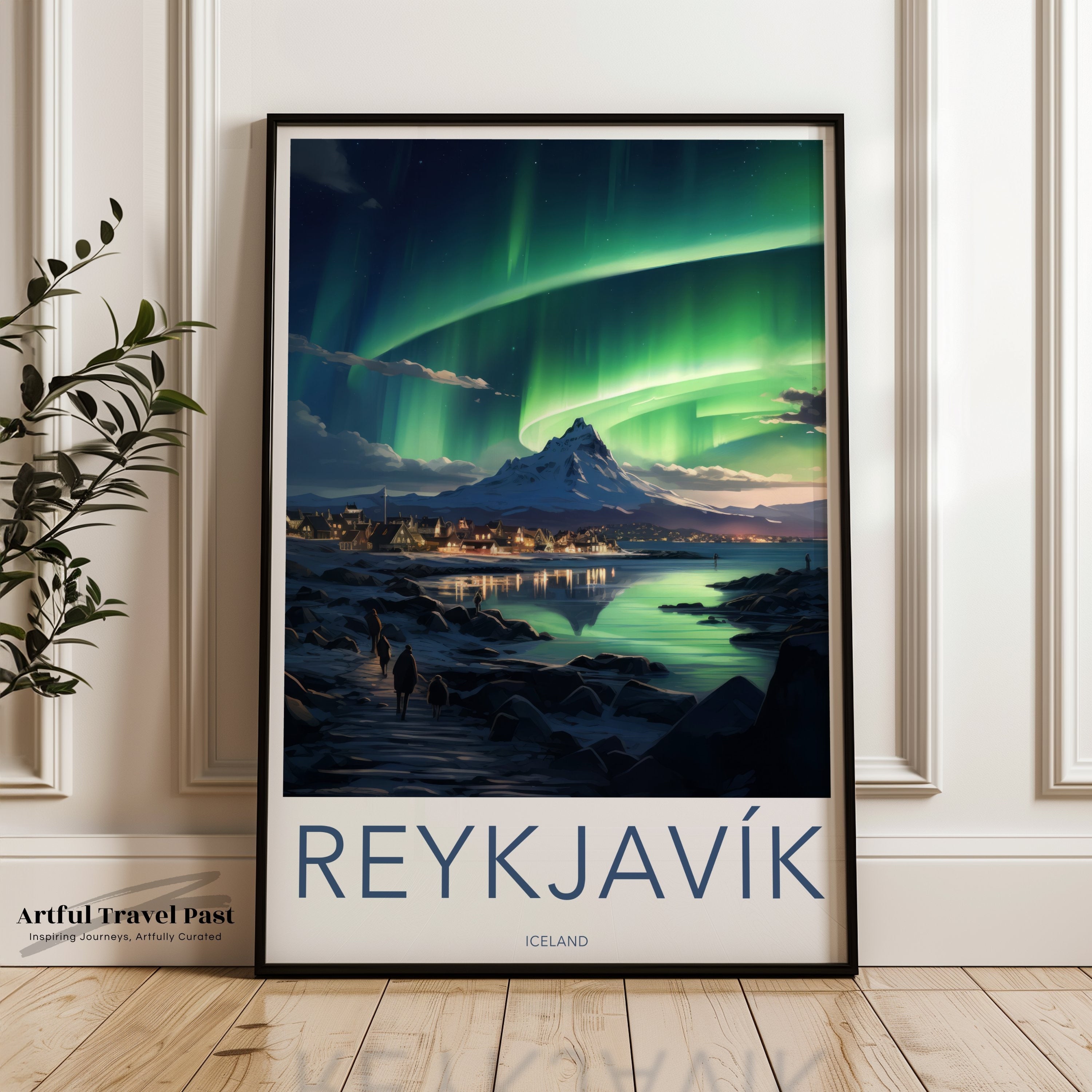 Northern Lights Over Reykjavik Wall Art, Beautiful Iceland Landscape Print, Aurora Borealis Artwork, Nordic Home Decor