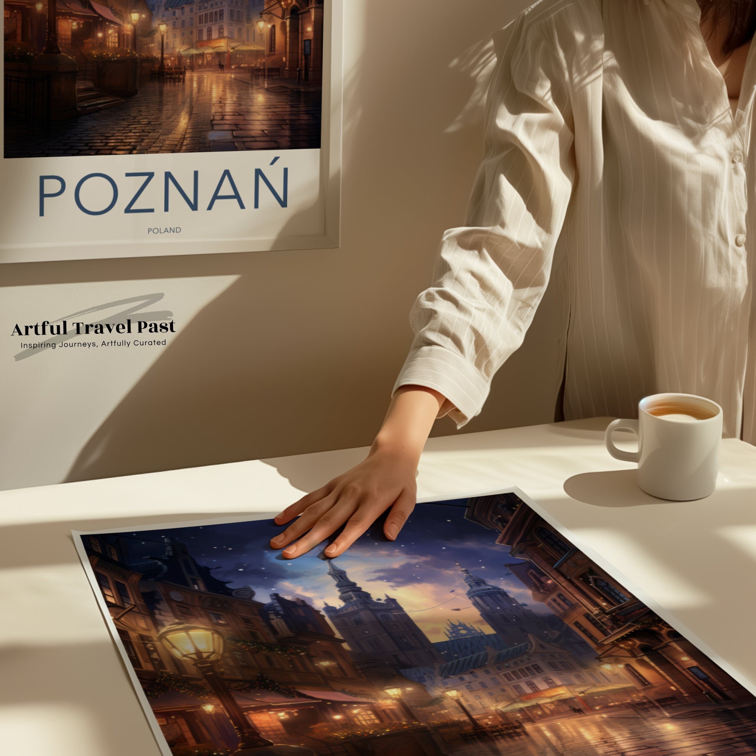 Poznań Night Cityscape Wall Art, Historic Old Town Print, Poland Travel Poster, European Architecture Wall Decor, City Lights Artwork