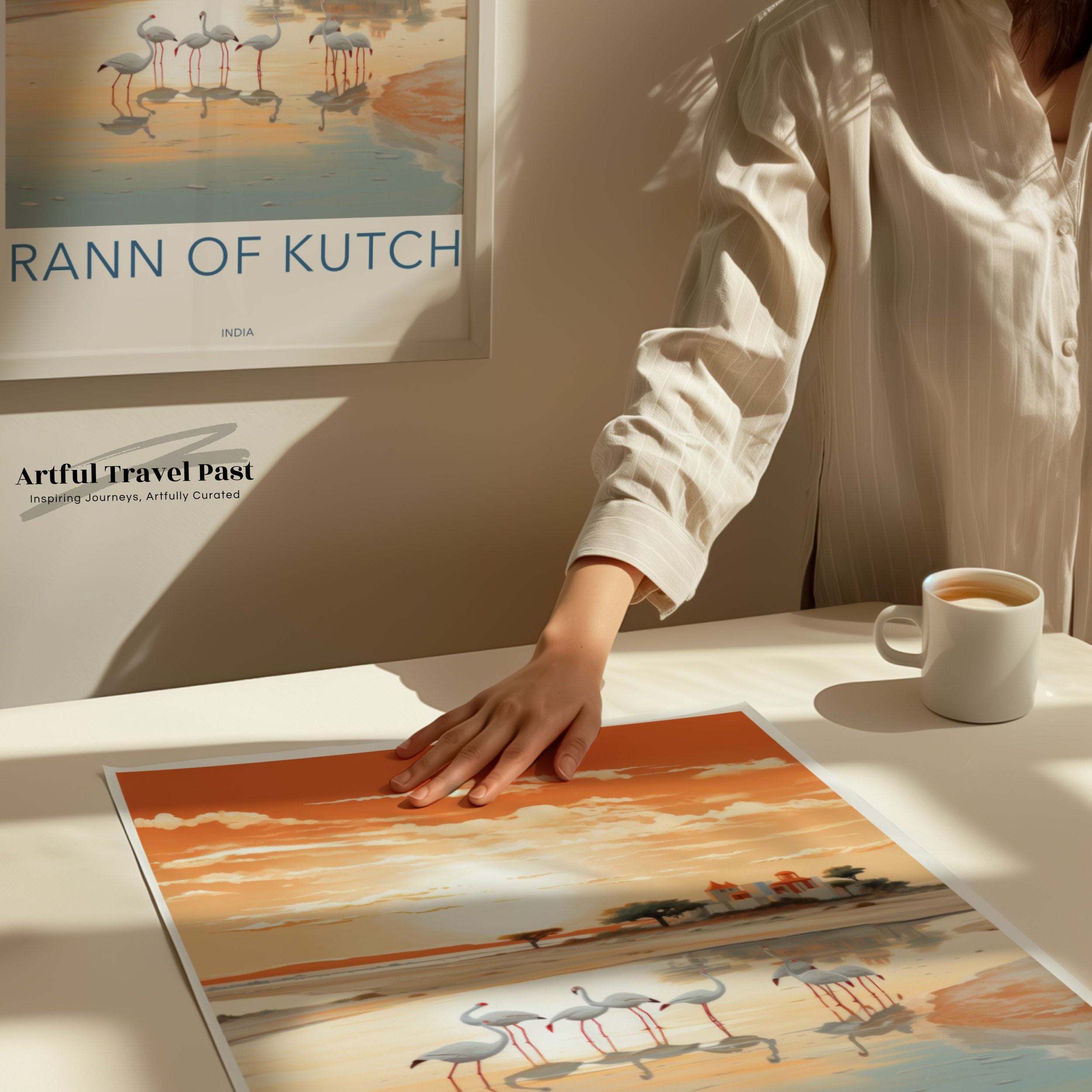 Rann of Kutch Poster, Stunning Wall Art, Serene Landscape, Flamingos at Sunset, Indian Decorative Print, Historical and Natural Beauty