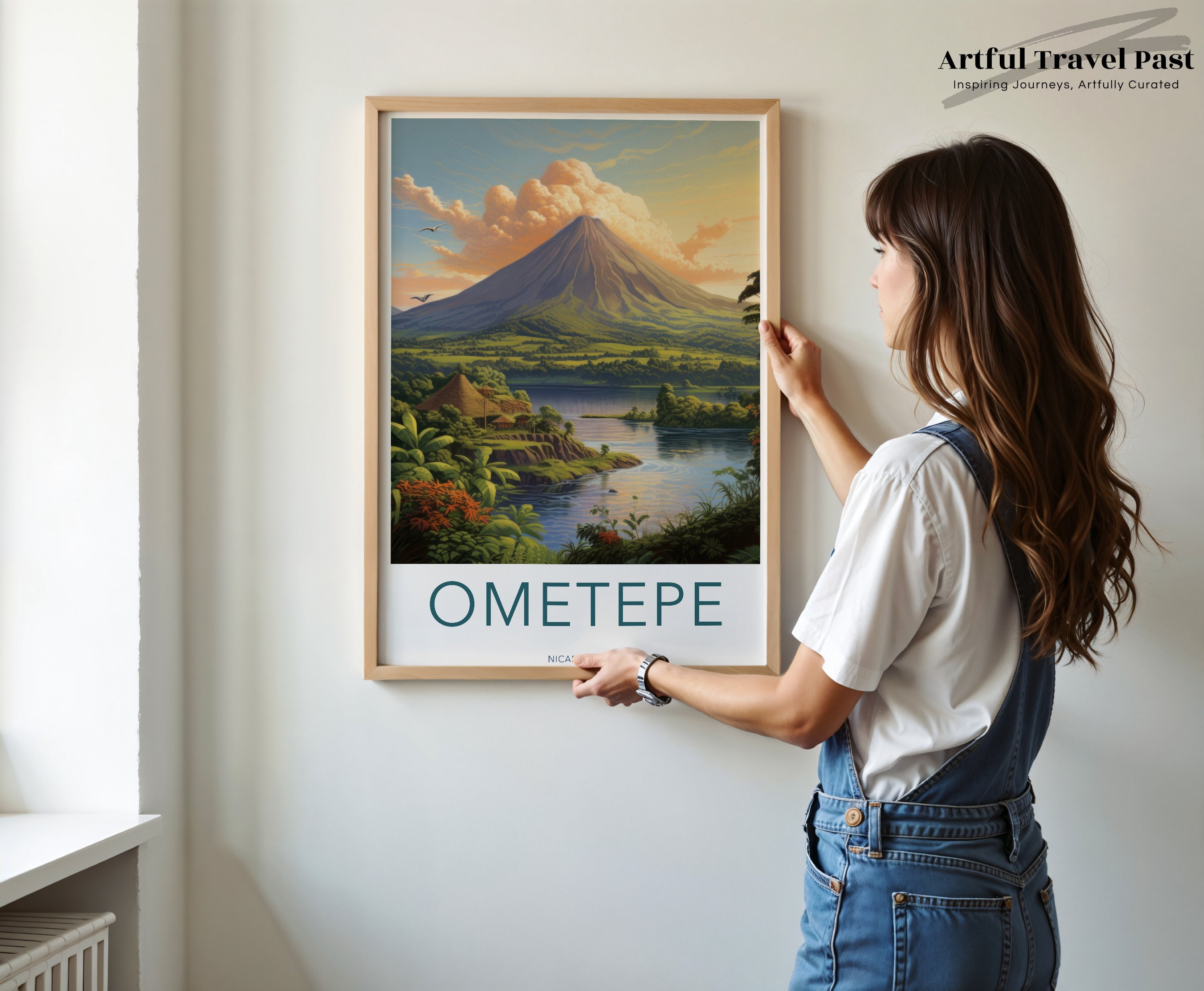 Ometepe Wall Art, Nicaragua Travel Poster, Scenic Landscape Print, Volcano Art, Home Decor, Nature Illustration, Island Art