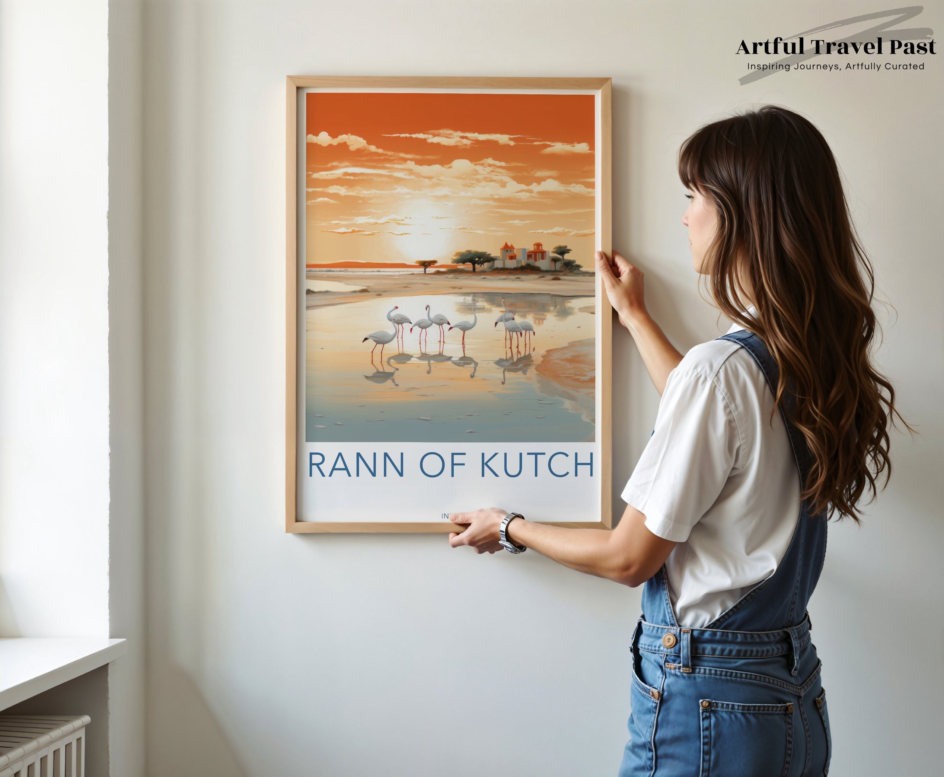 Rann of Kutch Poster, Stunning Wall Art, Serene Landscape, Flamingos at Sunset, Indian Decorative Print, Historical and Natural Beauty