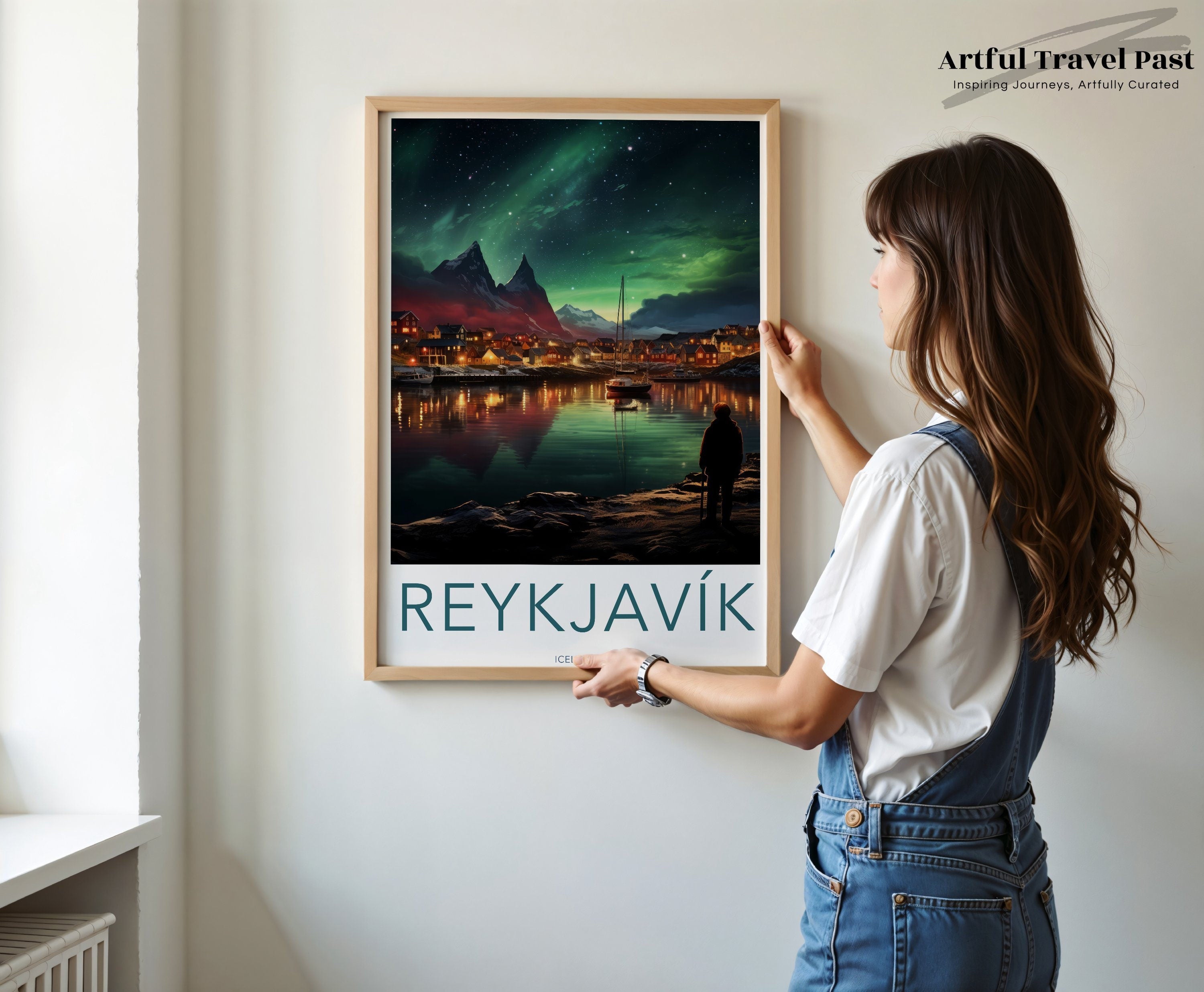 Reykjavik Iceland Aurora Borealis Night Sky Landscape, Scandinavian Scenic Wall Art Print, Stunning Northern Lights Posters, Home Decor