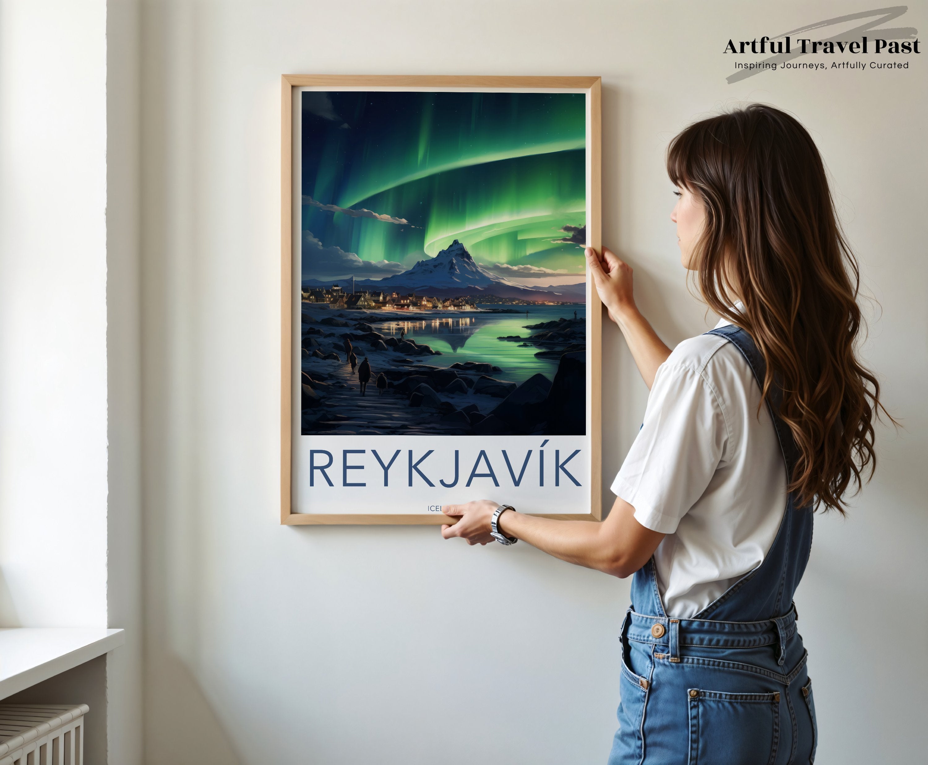 Northern Lights Over Reykjavik Wall Art, Beautiful Iceland Landscape Print, Aurora Borealis Artwork, Nordic Home Decor