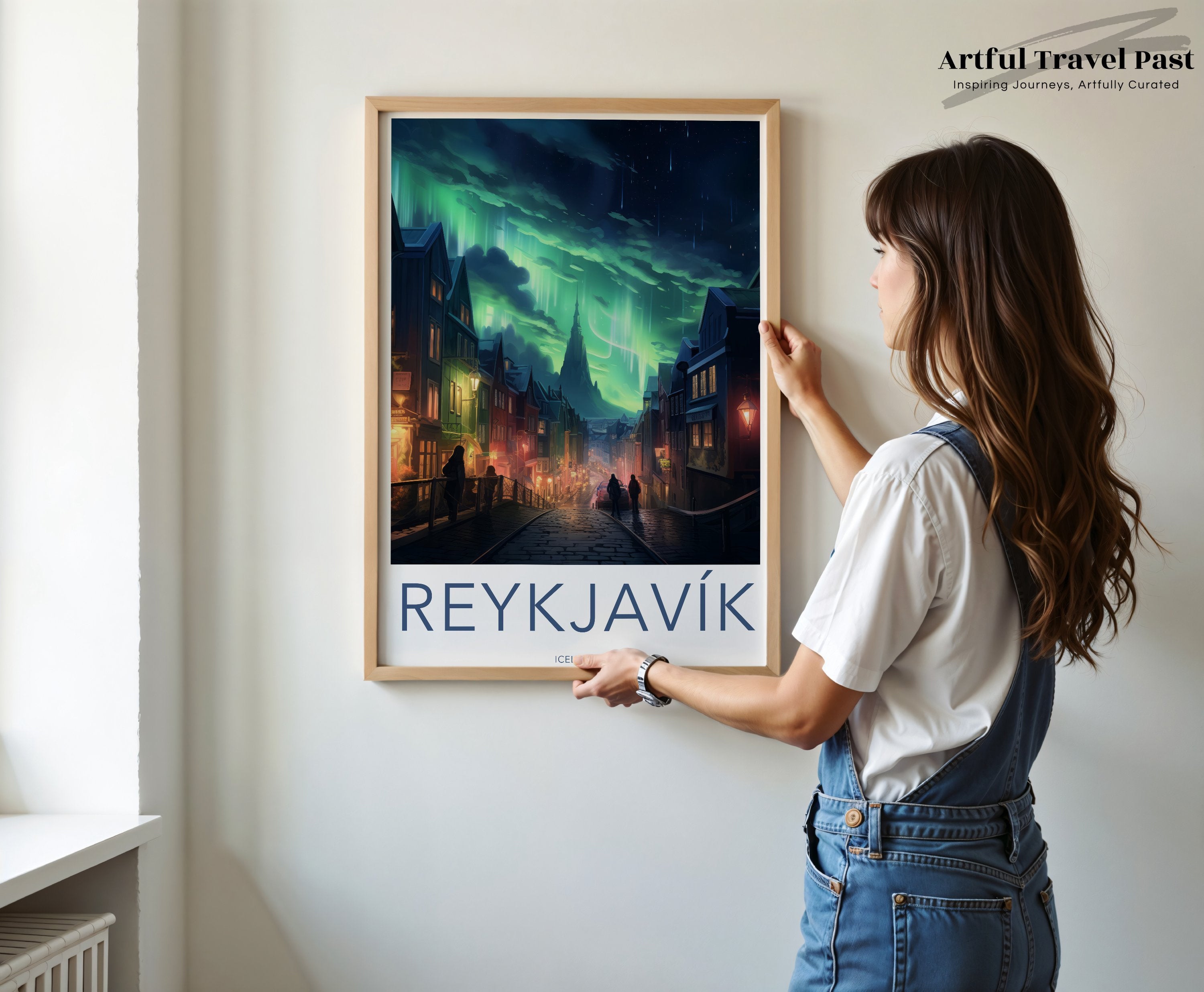 Reykjavik Cityscape Wall Art, Northern Lights Iceland Print, Reykjavik Night Skyline Poster, Nordic Urban Landscape Artwork