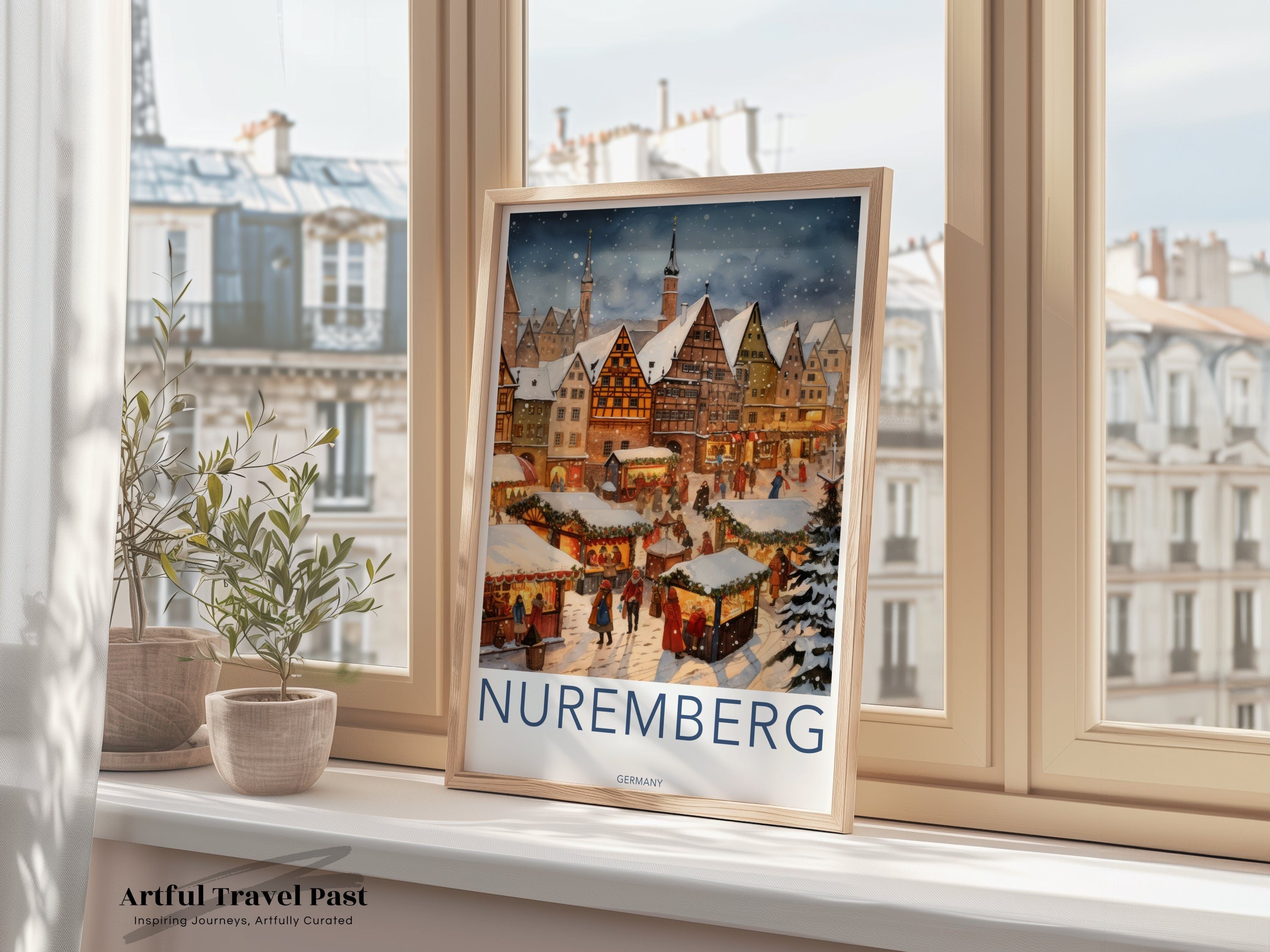 Nuremberg Christmas Market Wall Art, Festive Winter Scene Poster, Historical German Town Print, Snowy Village Artwork, Holiday Decor