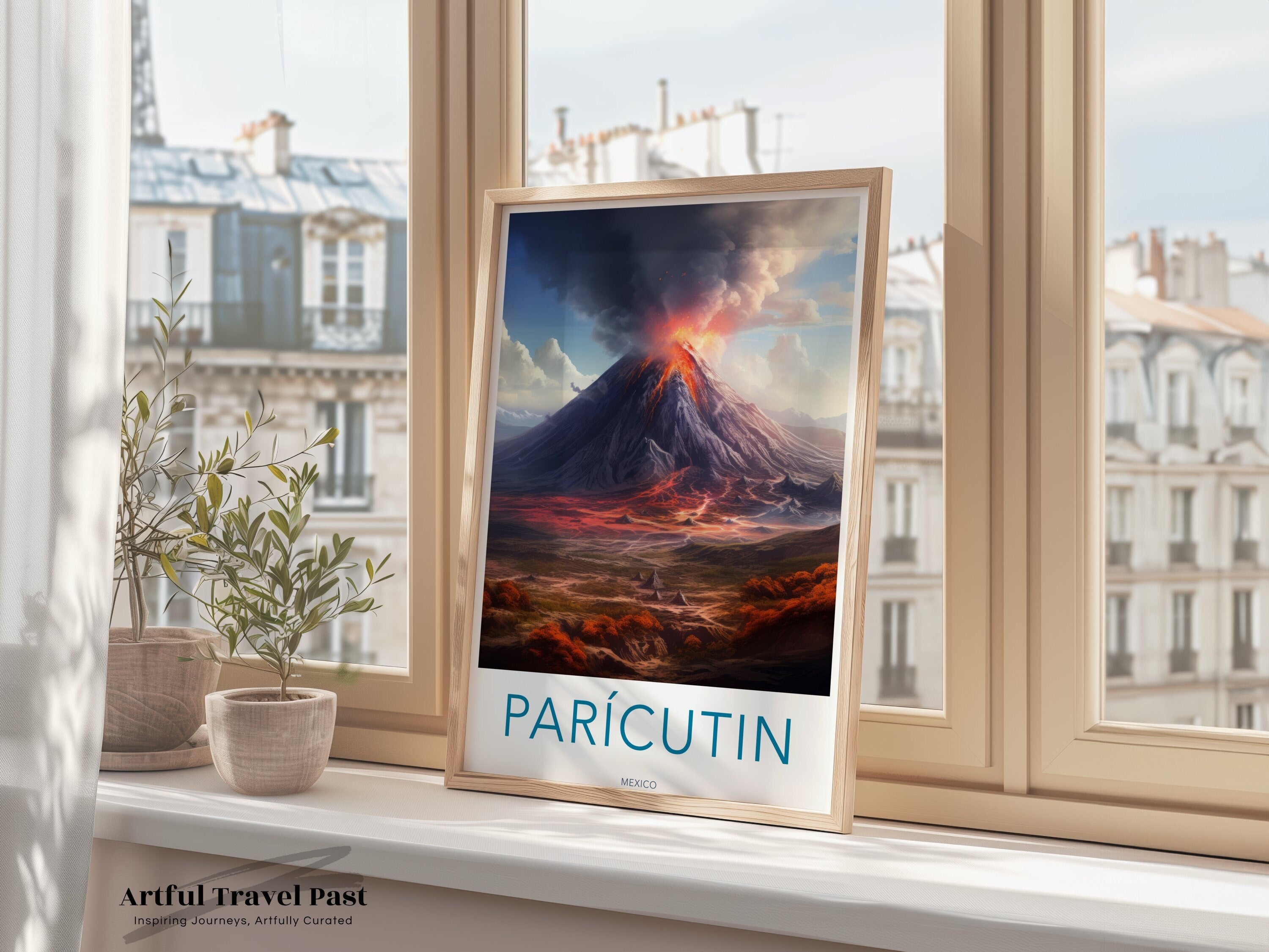 Paricutin Volcano Eruption Poster, Scenic Mexican Landscape, Vibrant Wall Art, Nature Lover Gift, Travel Print, Home Decor