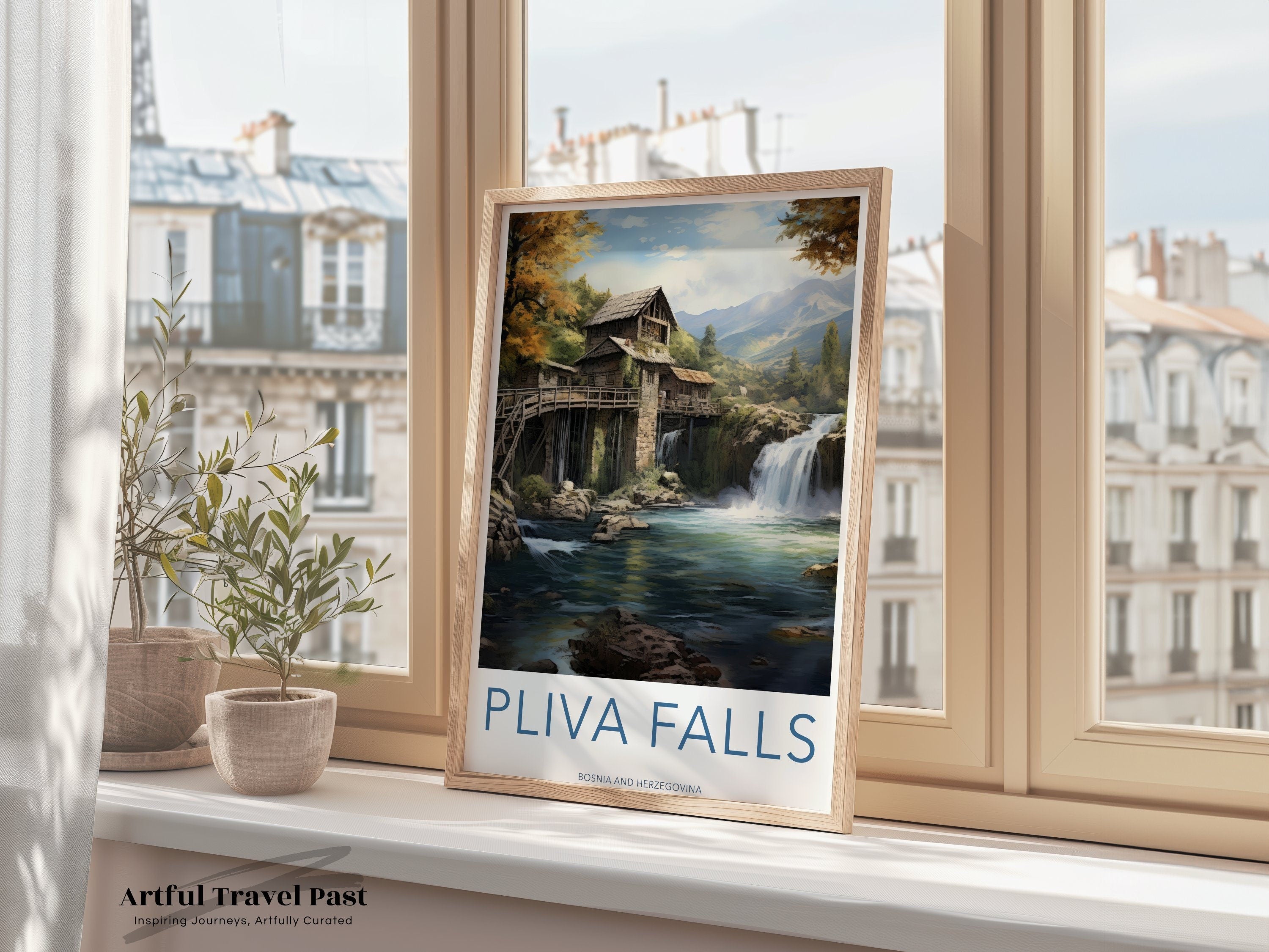 Pliva Falls Wall Art, Scenic Nature Print, Rustic Waterfall Poster, Bosnia and Herzegovina Landscape, Serene Home Decor