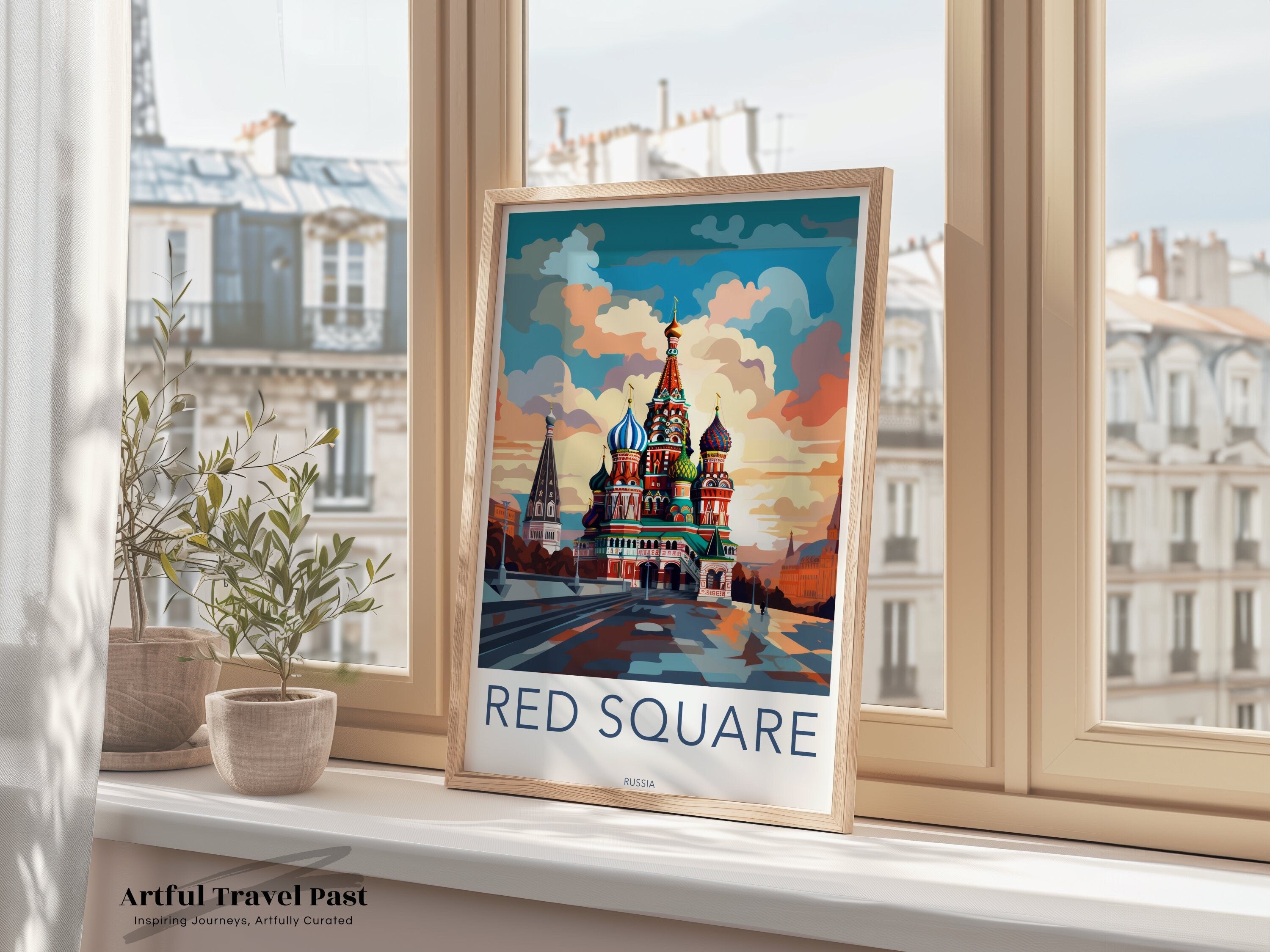 Red Square Wall Art Print, Moscow Skyline Poster, St Basil's Cathedral Illustration, Russia Travel Decor, Historic Landmark Artwork