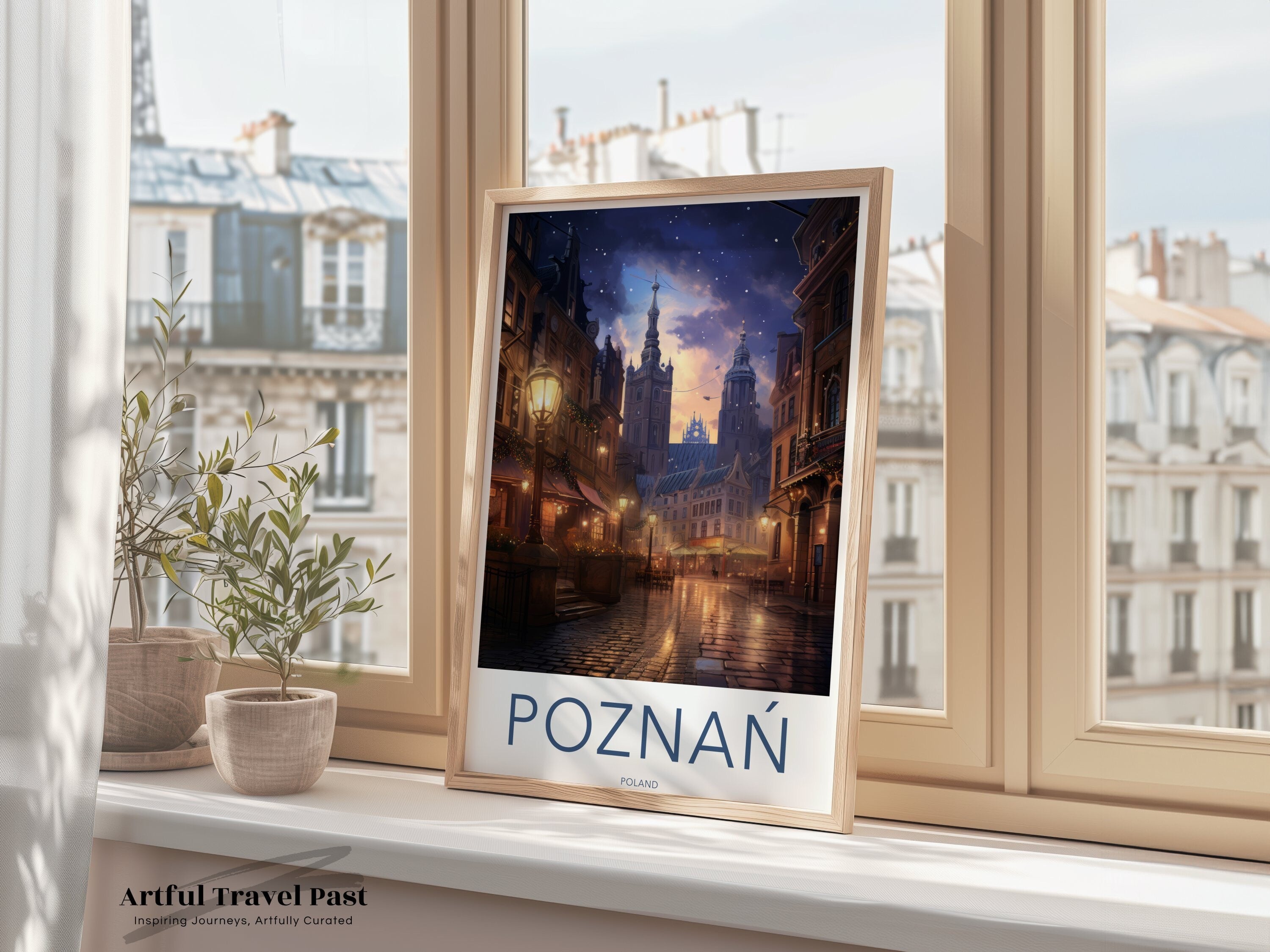 Poznań Night Cityscape Wall Art, Historic Old Town Print, Poland Travel Poster, European Architecture Wall Decor, City Lights Artwork