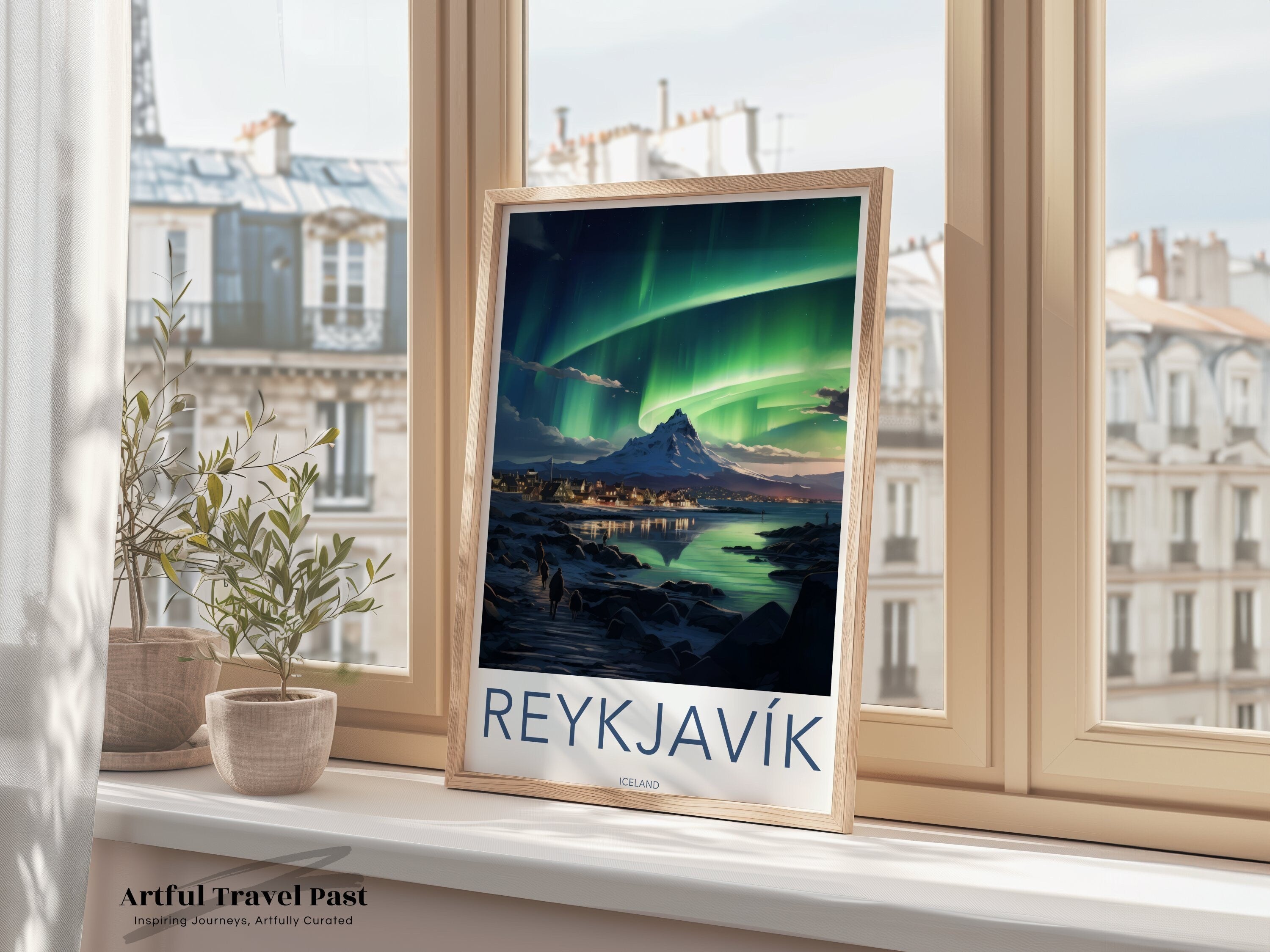 Northern Lights Over Reykjavik Wall Art, Beautiful Iceland Landscape Print, Aurora Borealis Artwork, Nordic Home Decor