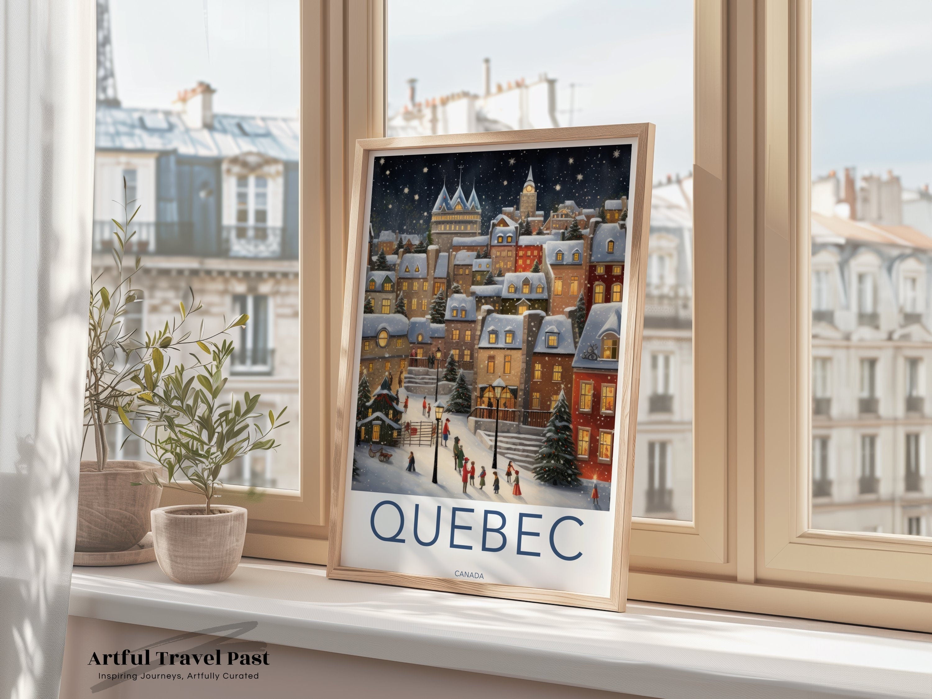 Quebec City Winter Scene Wall Art, Historic Quebec City Poster, Snowy Old Town Print, Winter Wonderland Décor, Holiday Season Artwork