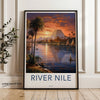 River Nile Wall Art Print, Sunset over River Nile, Egypt Wall Decor, Pyramids and Palm Trees Art, Egyptian Cultural Landmarks Poster