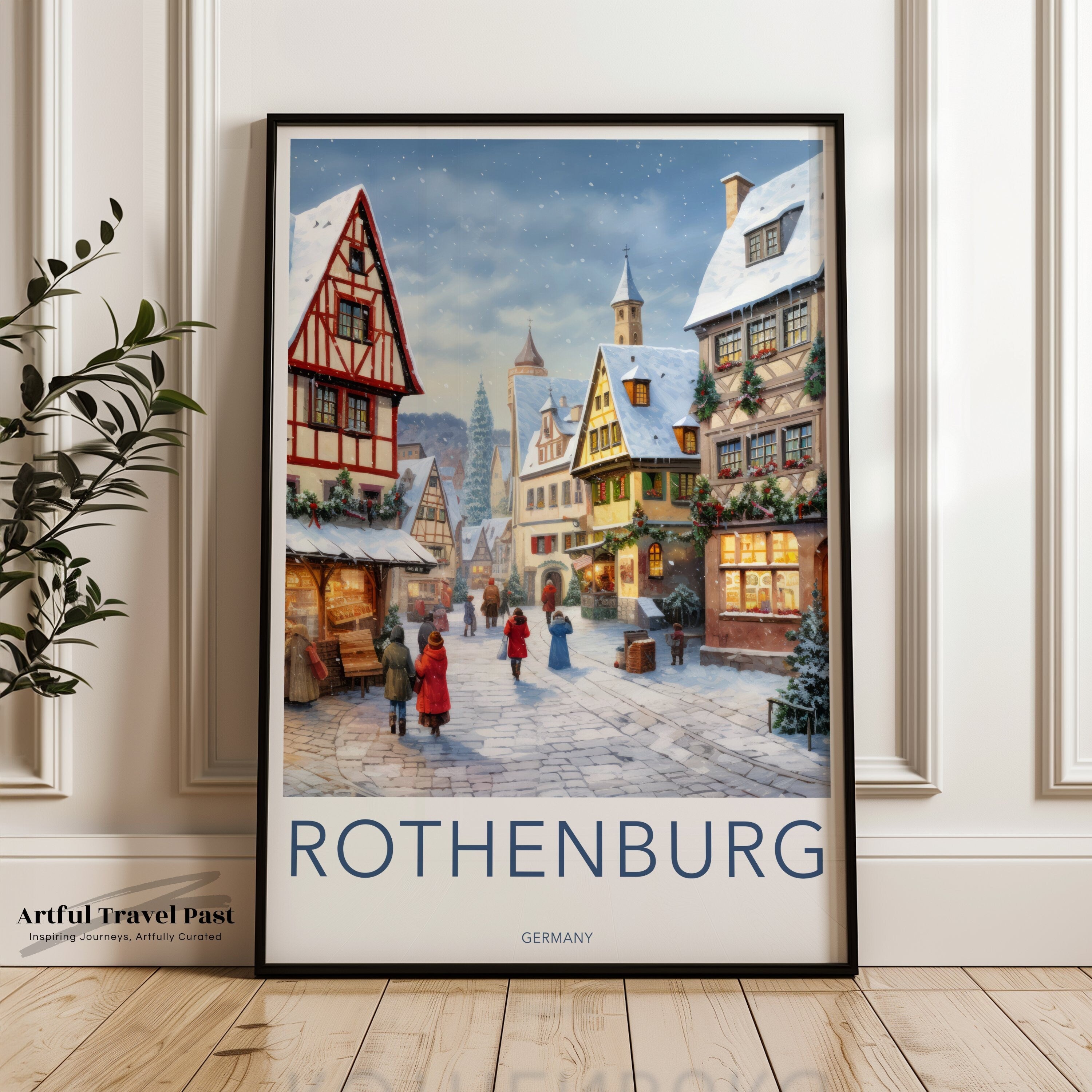 Rothenburg Wall Art, Germany Cityscape Print, Charming European Town Snowy Scene, Historic Architecture, Winter Holiday Decor