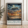 Salzburg Wall Art, Austria Travel Poster, Scenic City Print, European Architecture Decor, Historic Landmark Artwork, Winter Wonderland