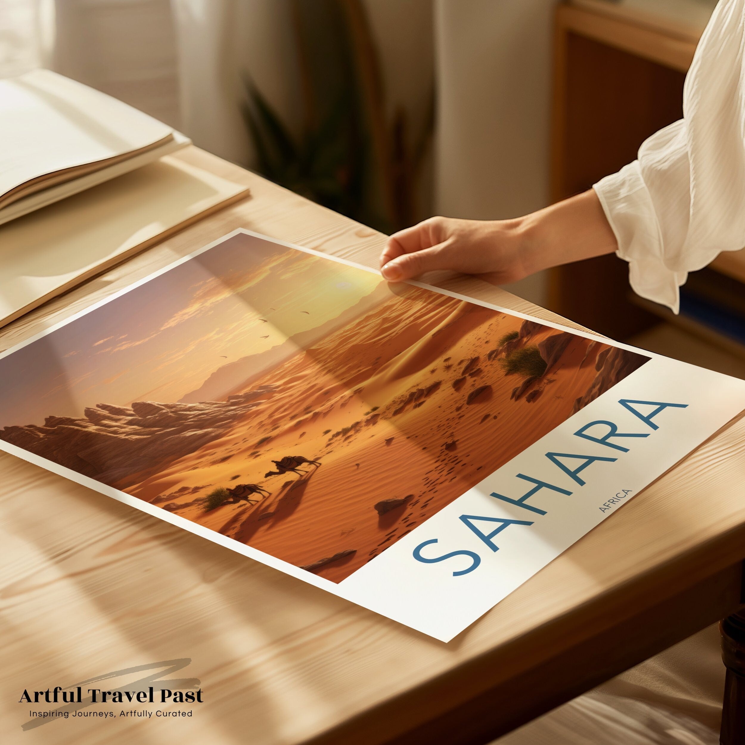 Sahara Wall Art, Stunning Desert Landscape, Camel Caravan in the Sahara, African Desert Sunset, Scenic Wall Decor