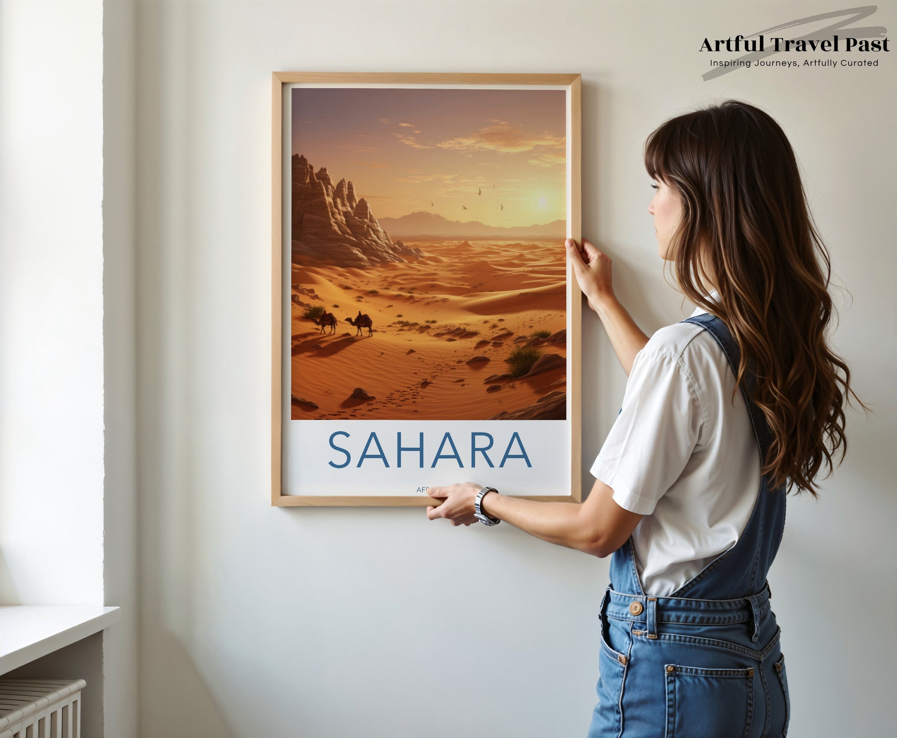 Sahara Wall Art, Stunning Desert Landscape, Camel Caravan in the Sahara, African Desert Sunset, Scenic Wall Decor