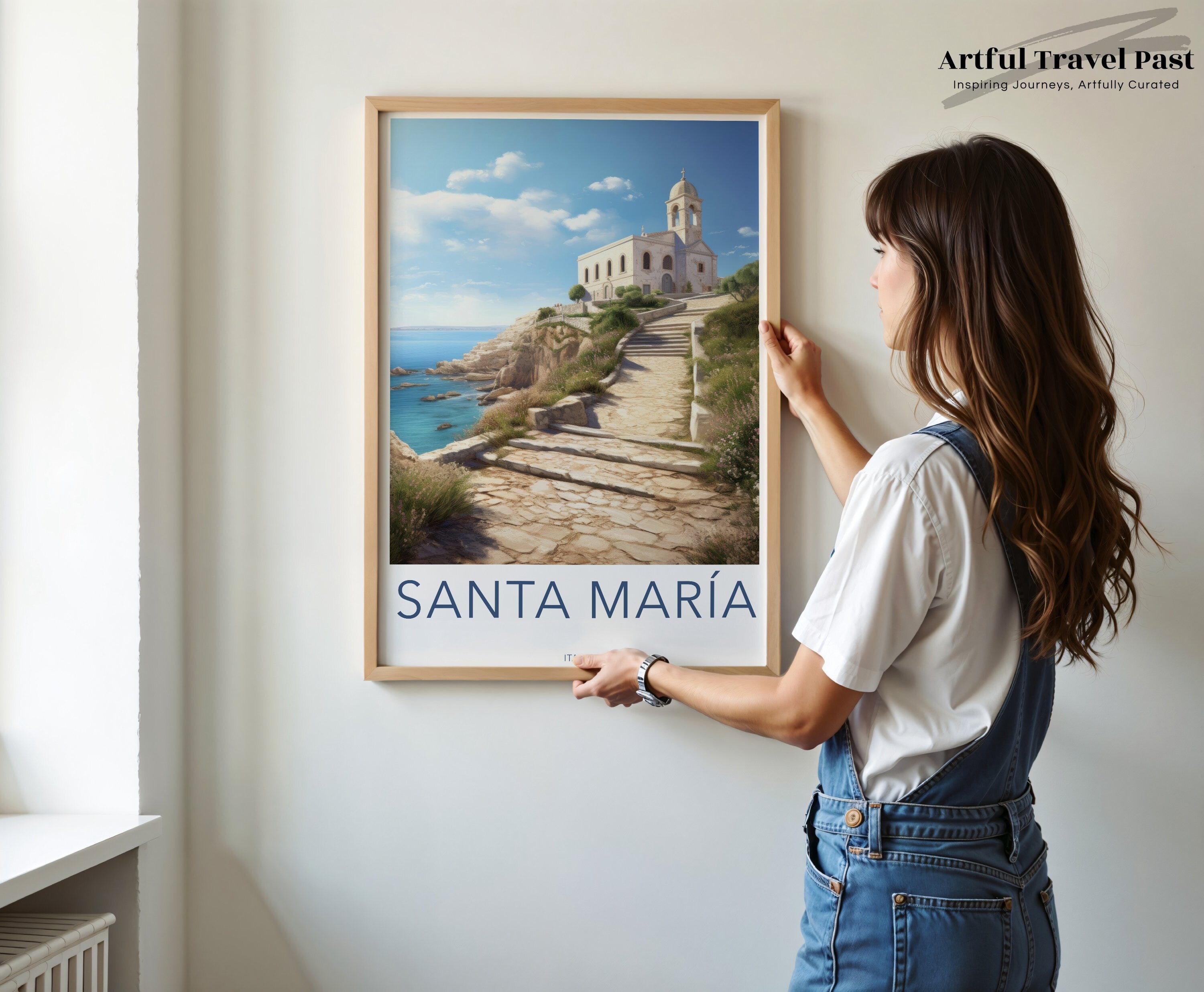 Santa Maria Coastal Path Wall Art, Italy Seaside Church Artwork, Scenic Chapel Print, Mediterranean Landscape Poster, European Decor