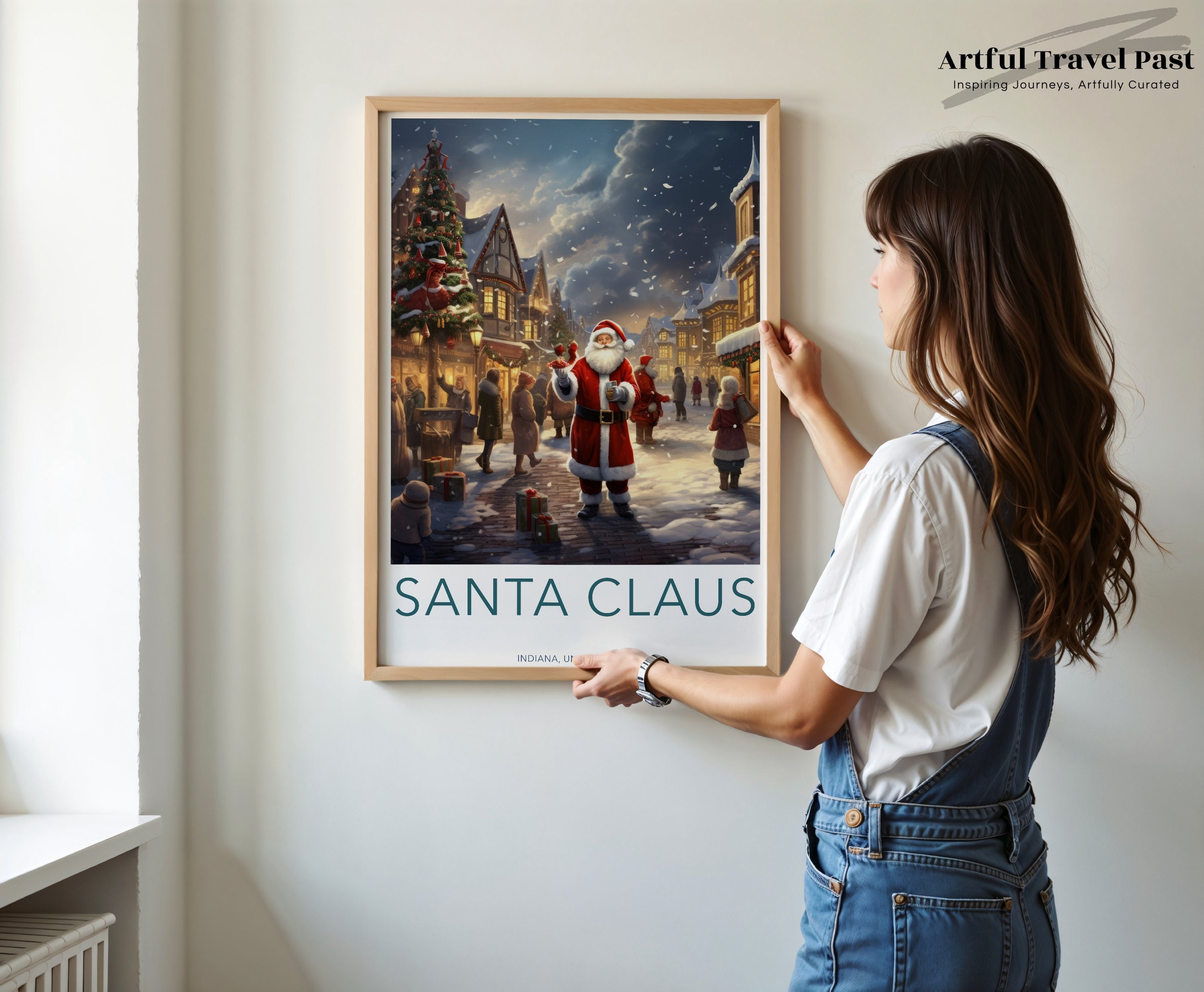 Santa Claus Christmas Village Winter Wonderland, Holiday Wall Art Print, Festive Seasonal Decor, Indiana Christmas Town Poster