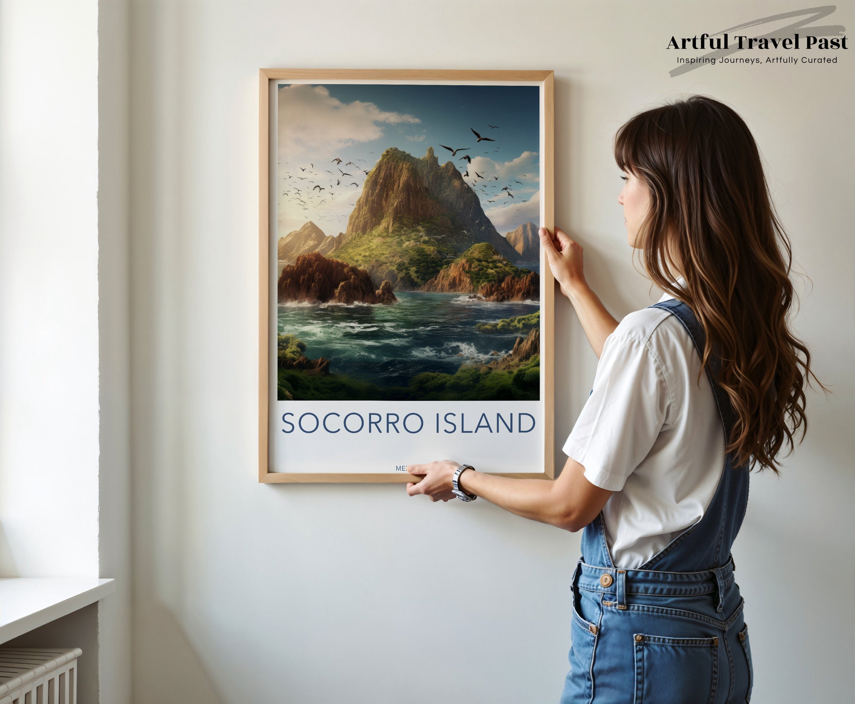 Socorro Island Wall Art Print, Mexico Landscape Poster, Nature Artwork, Scenic View Decor, Beautiful Ocean and Mountain Painting, Tropical