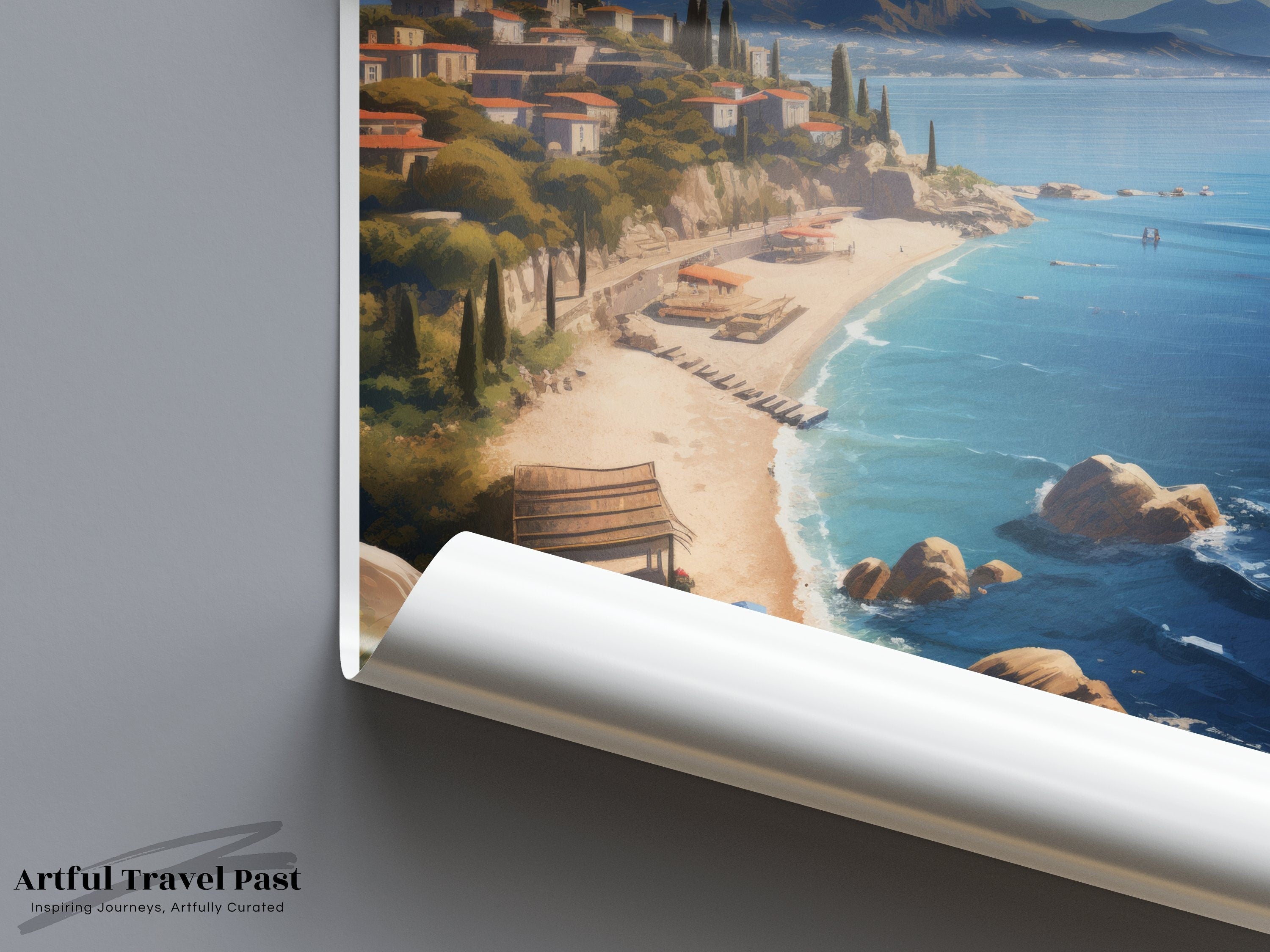 Sicily Italy Coastal View Wall Art, Mediterranean Landscape Artwork, Beach and Mountain Scene, Italian Seaside Decor