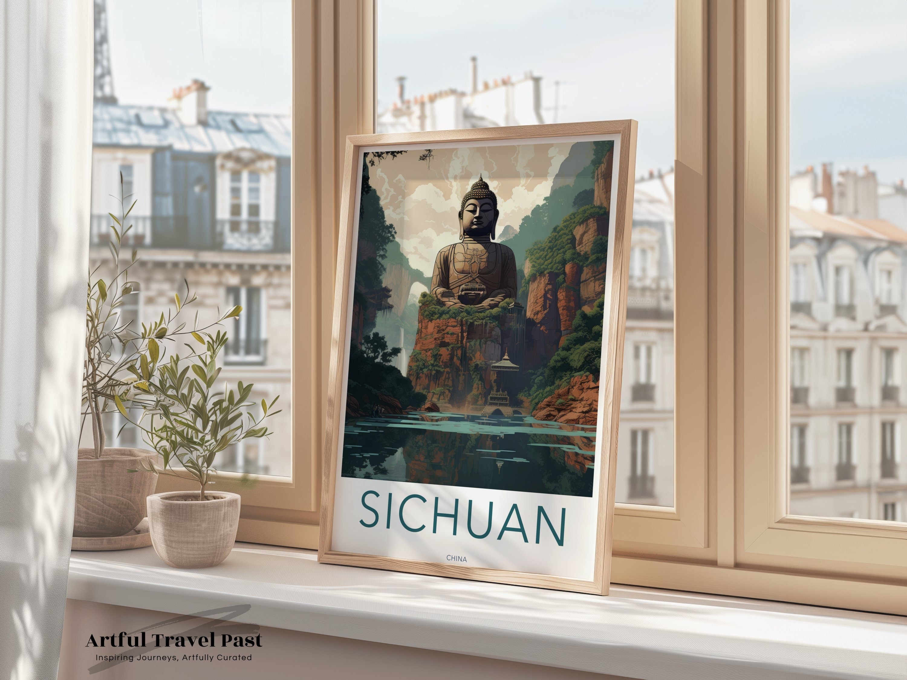 Sichuan Wall Art, Chinese Cultural Landmark Poster, Historical Travel Decor, Architectural Wonders, Natural Beauty Print