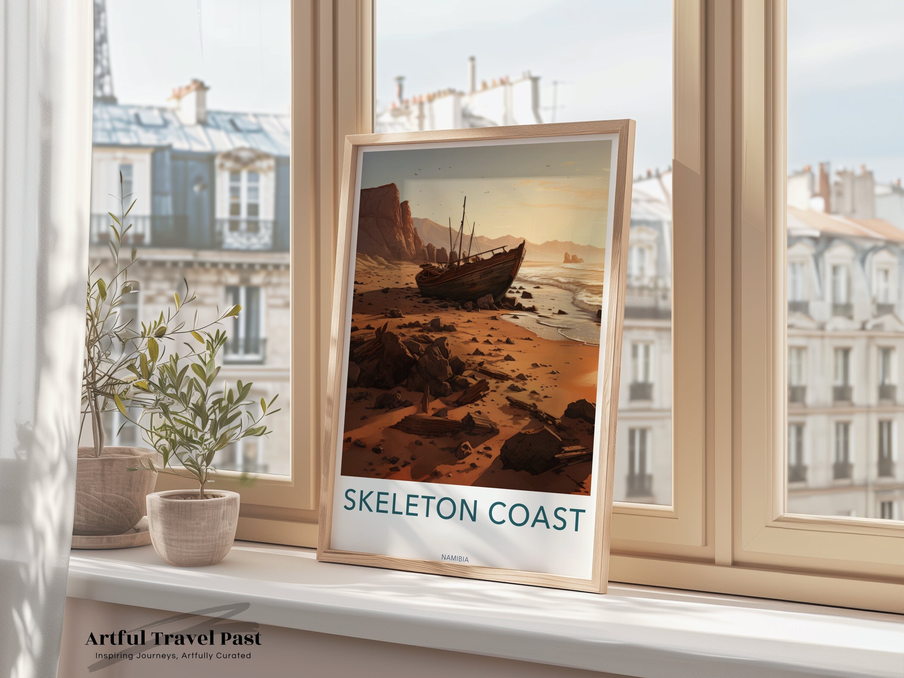 Skeleton Coast Namibia Wall Art, Abandoned Ship Beach Sunset Poster, Namibian Coastline Print, Historical Landscape Artwork, Travel Decor