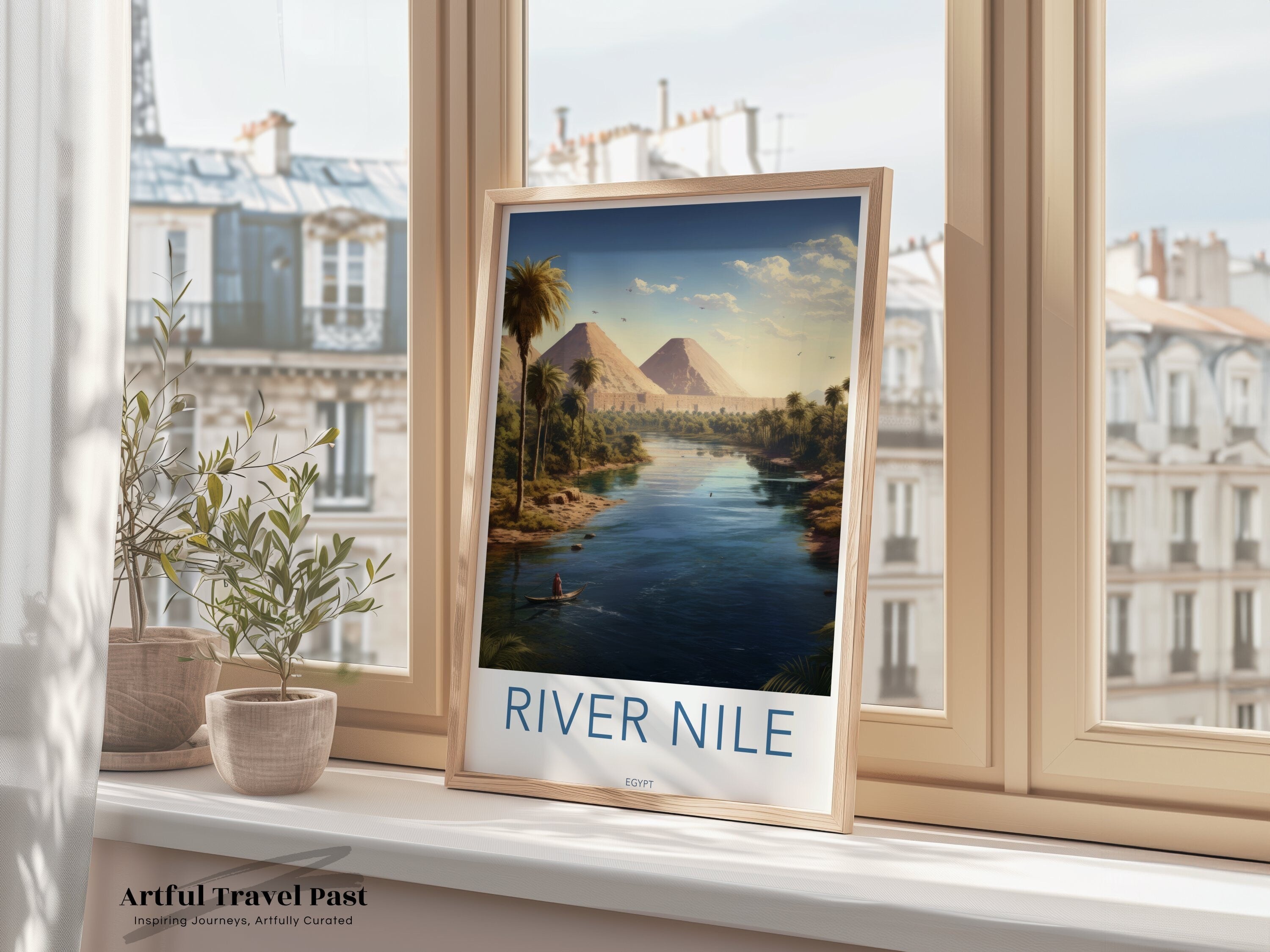 River Nile Egypt Wall Art Print, Ancient Landscape Poster, Historical Decor, Cultural Landmarks Decoration, Pyramid Scenery Artwork