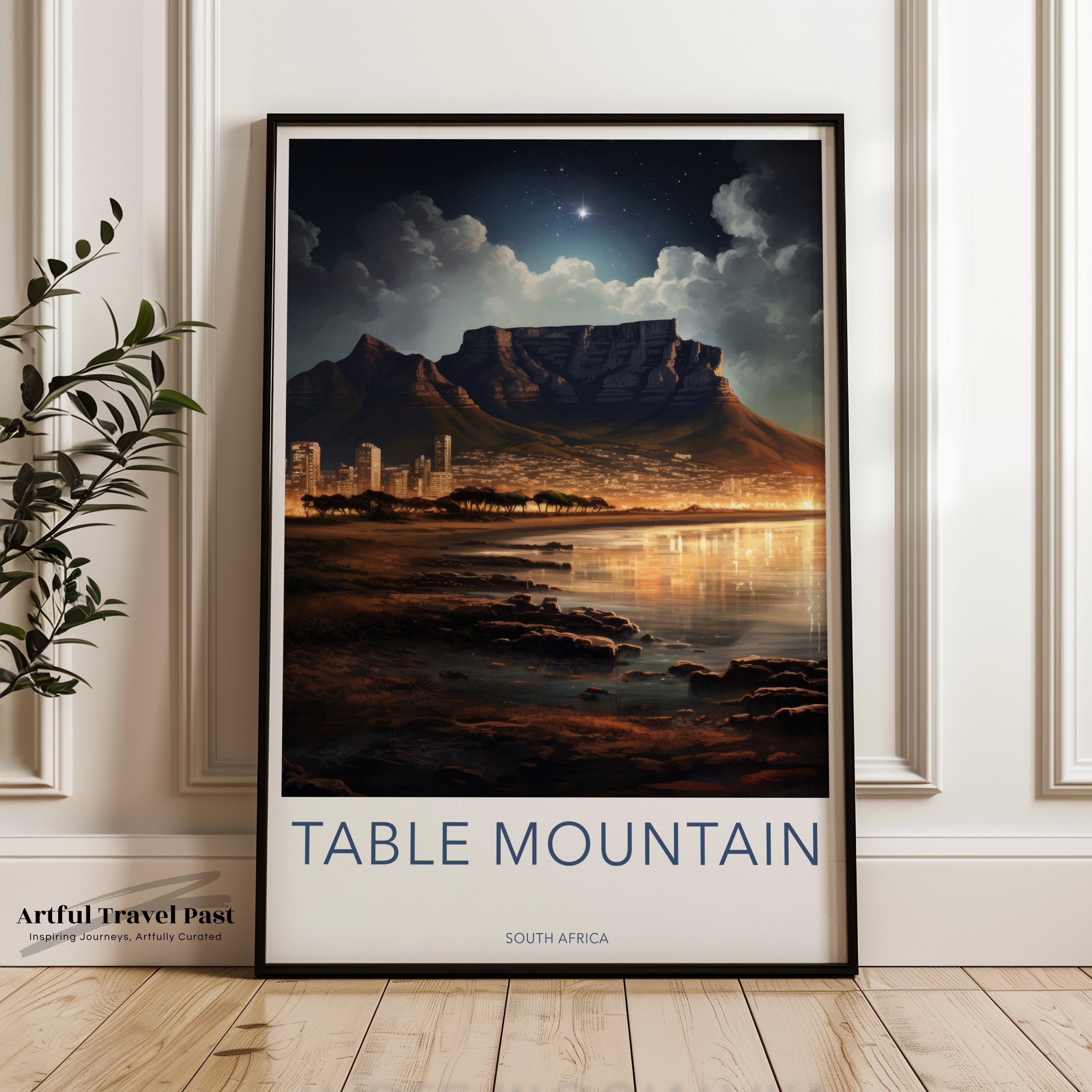 Table Mountain Wall Art, Cape Town Wall Decor, South Africa Landscape Print, Night Sky Poster, City Lights Art Print