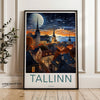 Tallinn Estonia Poster, Historic City Wall Art, Baltic Sea View, Night Sky Artwork, Medieval Architecture Print, Nordic Countries Decor