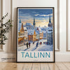 Tallinn Estonia Snowy Street Scene, Winter Wall Art, Historic European Cityscape, Colorful Architecture, Travel Poster, Gift for Travelers