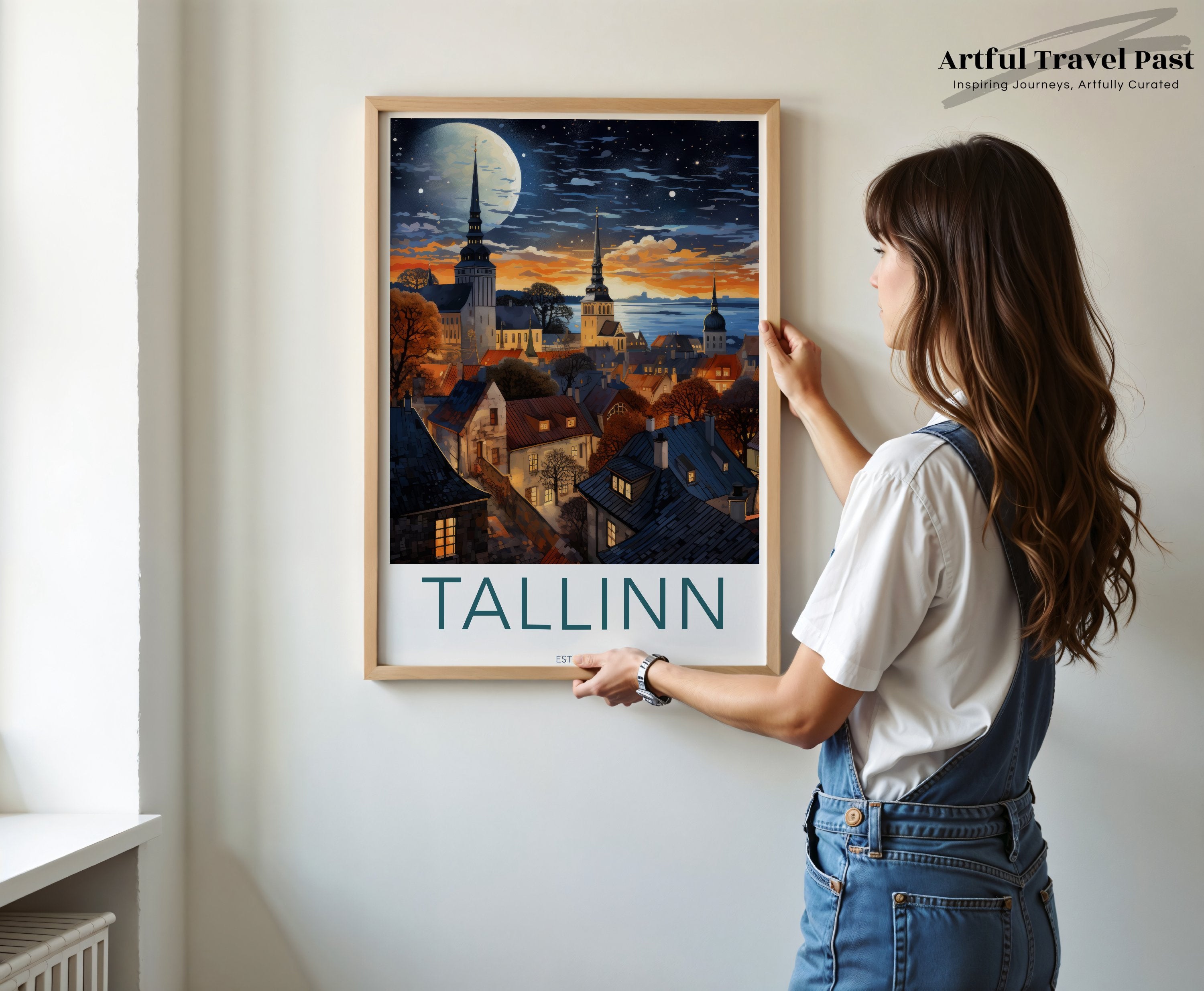 Tallinn Estonia Poster, Historic City Wall Art, Baltic Sea View, Night Sky Artwork, Medieval Architecture Print, Nordic Countries Decor