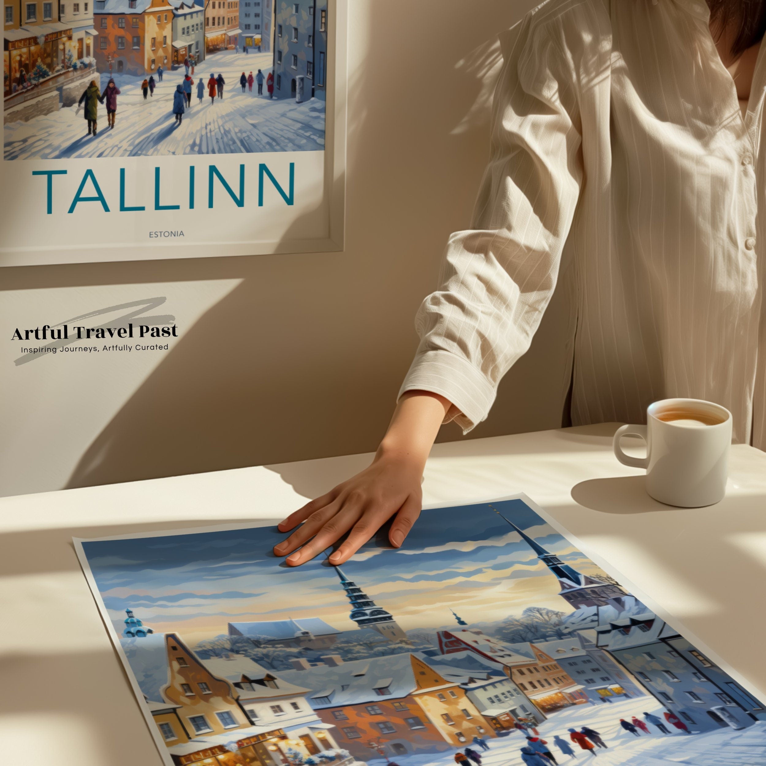 Tallinn Estonia Snowy Street Scene, Winter Wall Art, Historic European Cityscape, Colorful Architecture, Travel Poster, Gift for Travelers