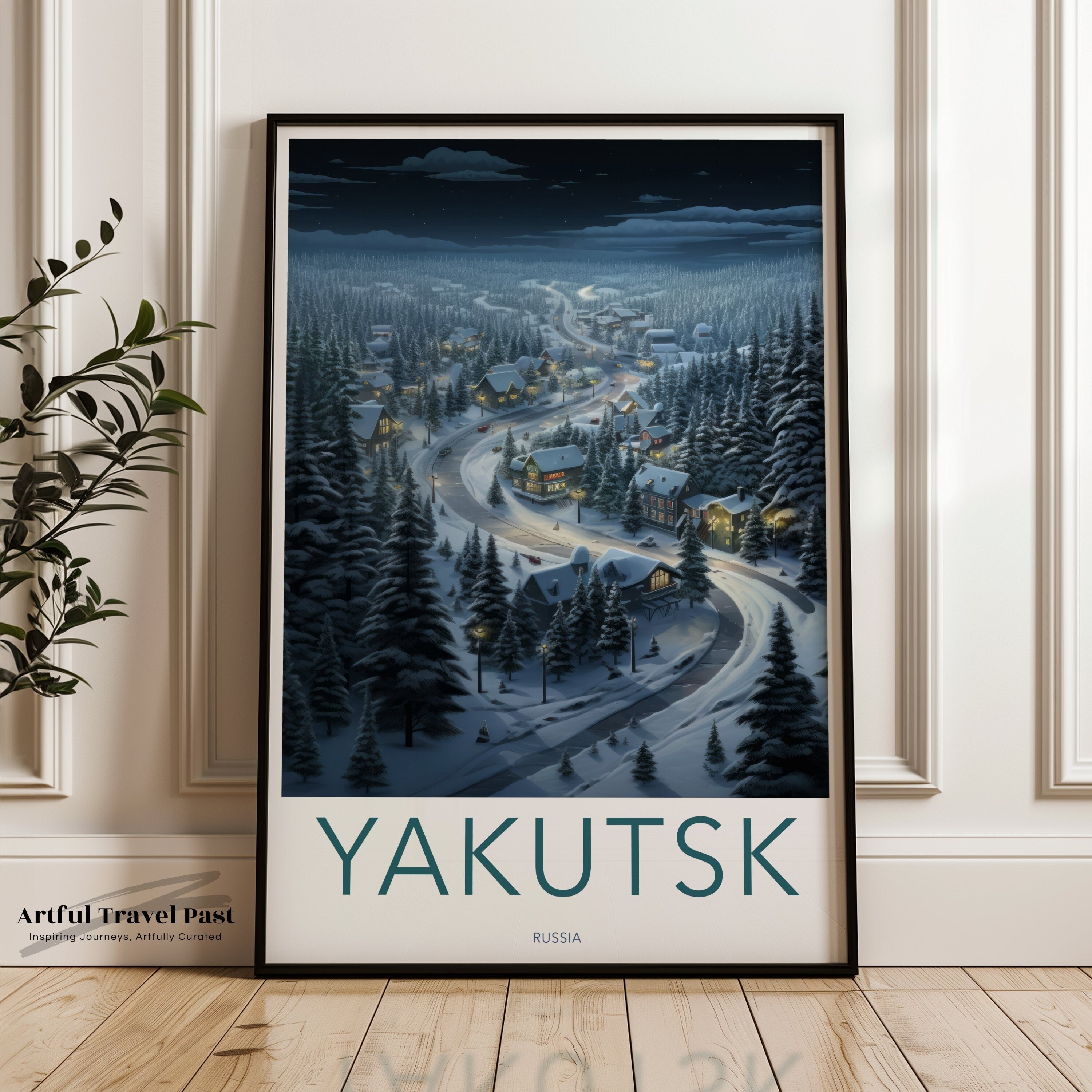 Yakutsk Russia Night Scenery Wall Art, Winter Landscape Print, Snowy Village Artwork, Cozy Home Decor, Holiday Gift Idea, Nature