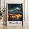 Tromsø Norway Winter Wonderland Nightscape Print, Holiday Decor, Scandinavian Art, Christmas Market Scene, Cozy Town Poster, Wall Art