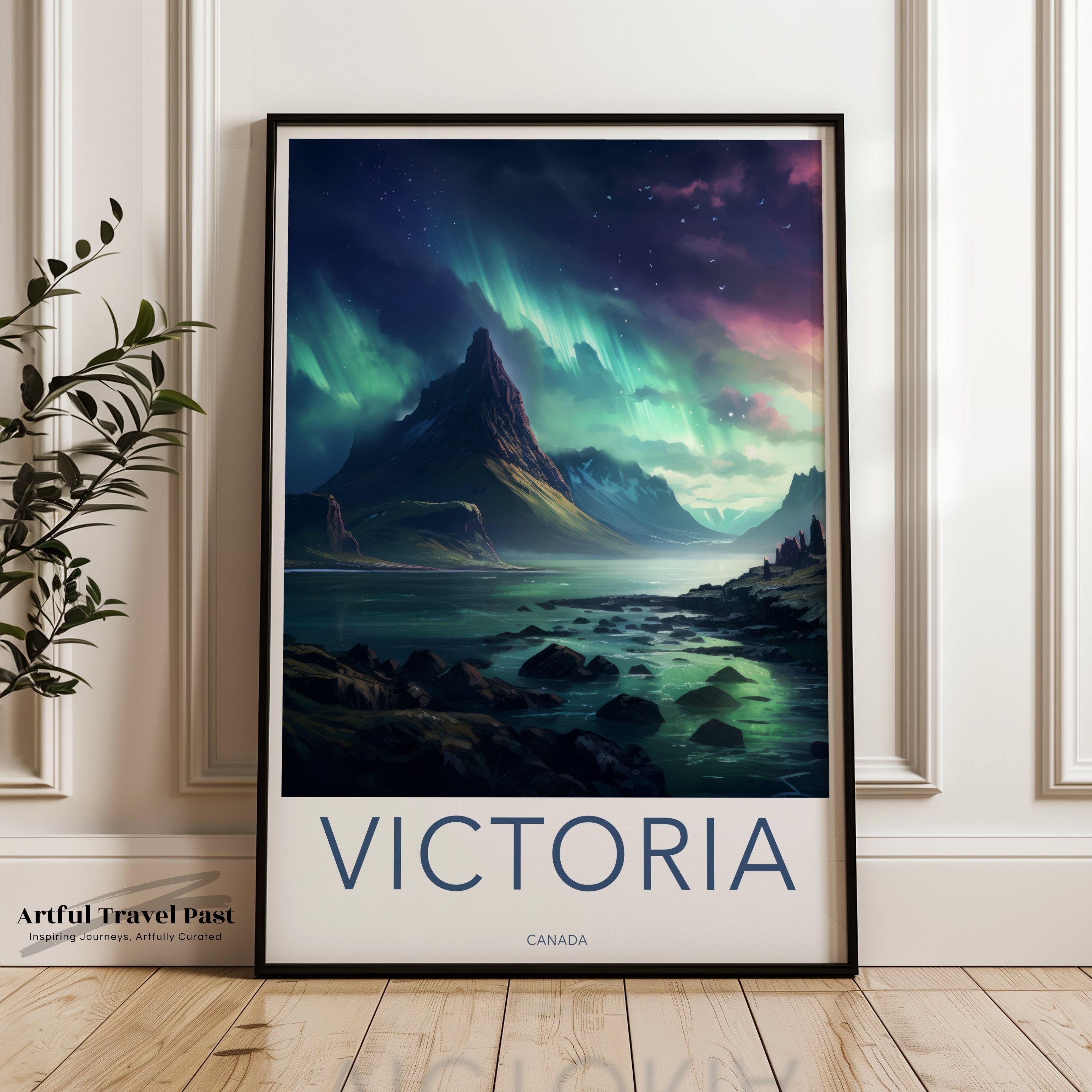 Victoria Canada Northern Lights Wall Art, Mountain Landscape Poster, Nature Artwork, Aurora Borealis Print, Home Decor, Scenic Print